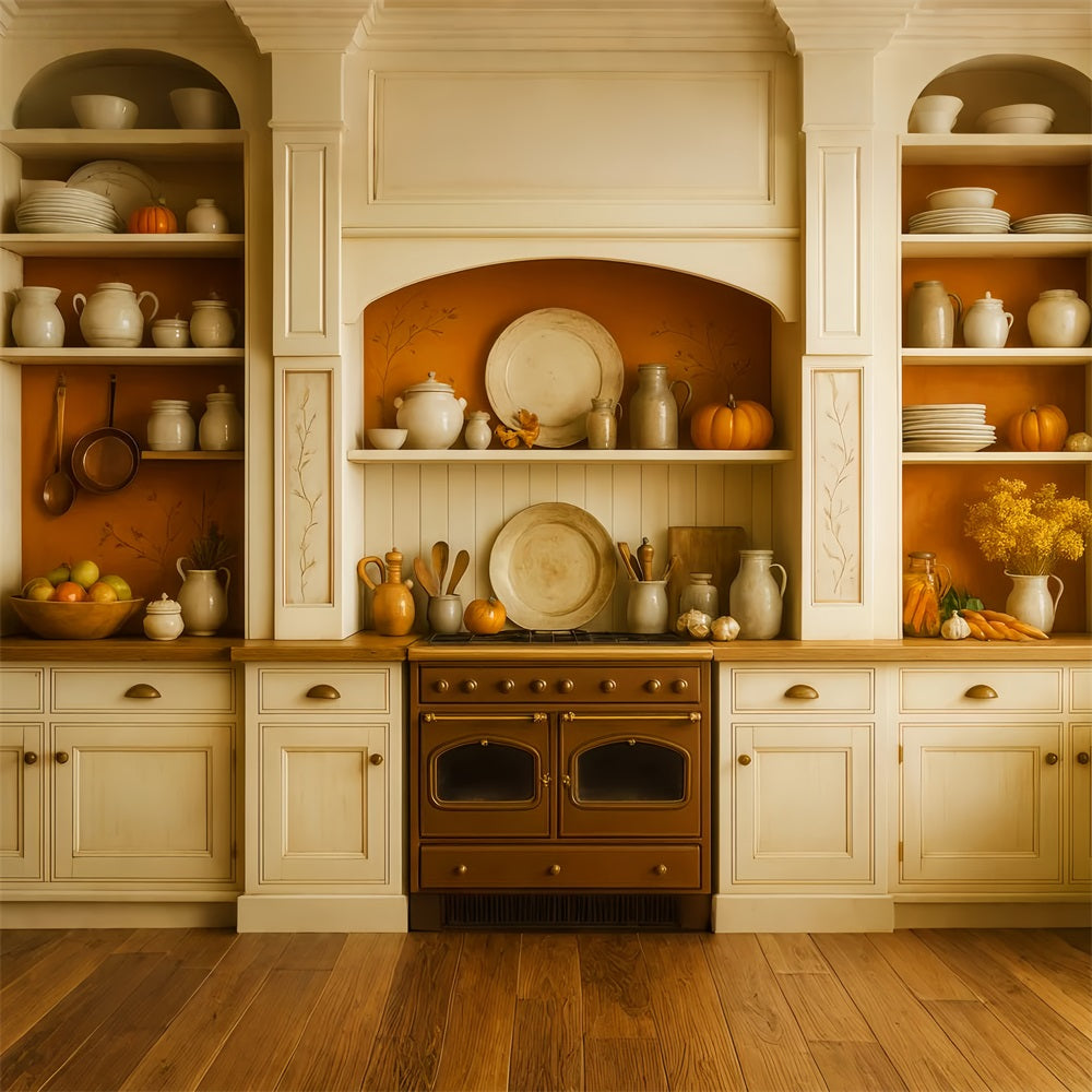 Kitchen Backdrop Rustic Fall Harvest Shelves Fall Photo Backdrop UK LXX59-273