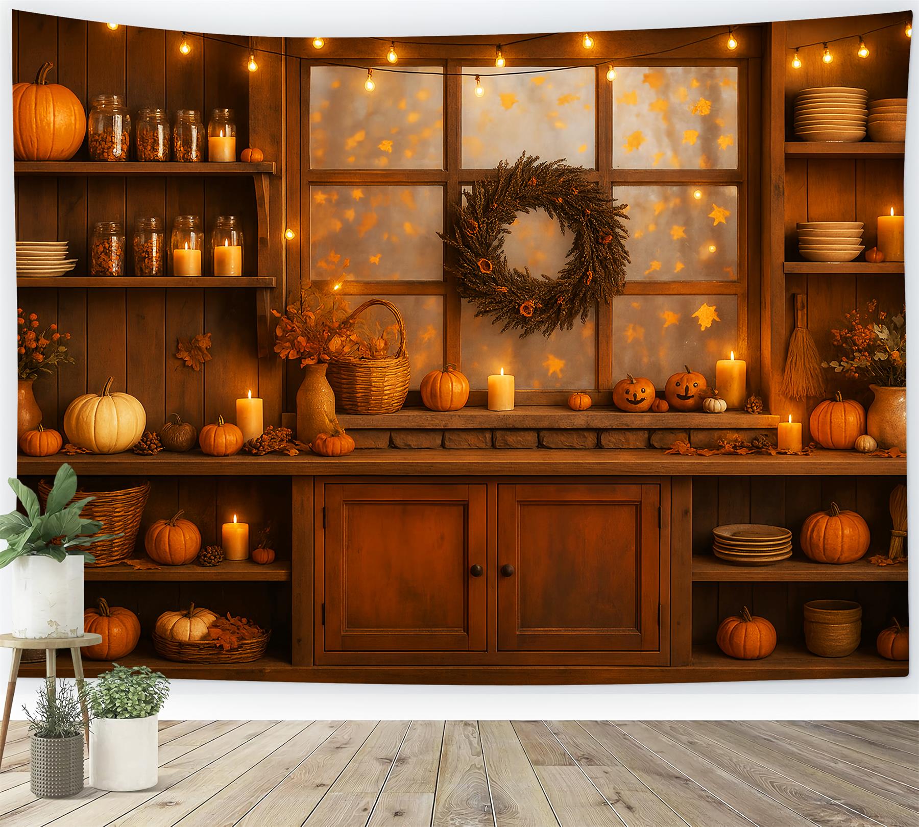 Kitchen Backdrop Warm Autumn Glow Kitchen Window Fall Photo Backdrop UK LXX59-274