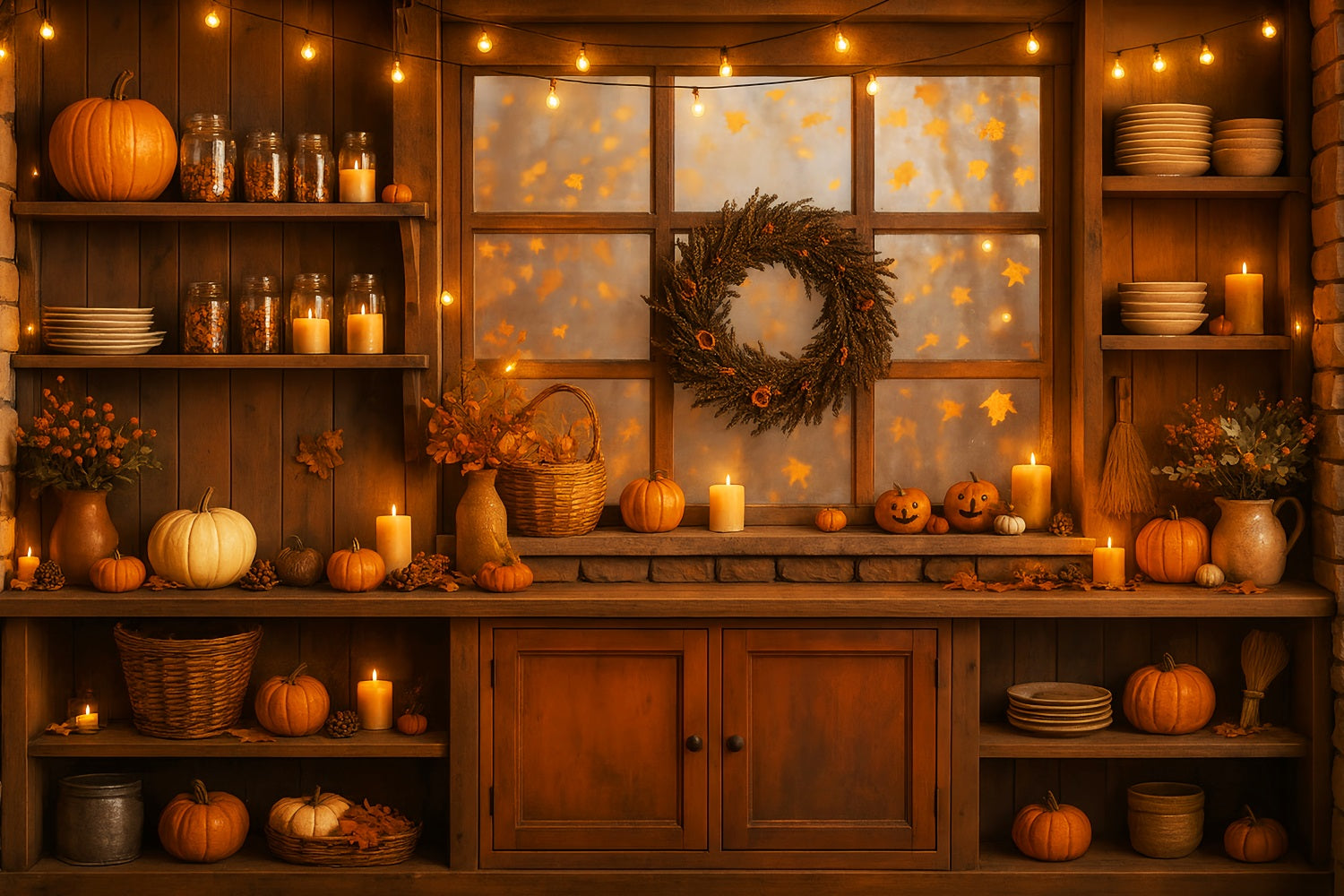 Kitchen Backdrop Warm Autumn Glow Kitchen Window Fall Photo Backdrop UK LXX59-274