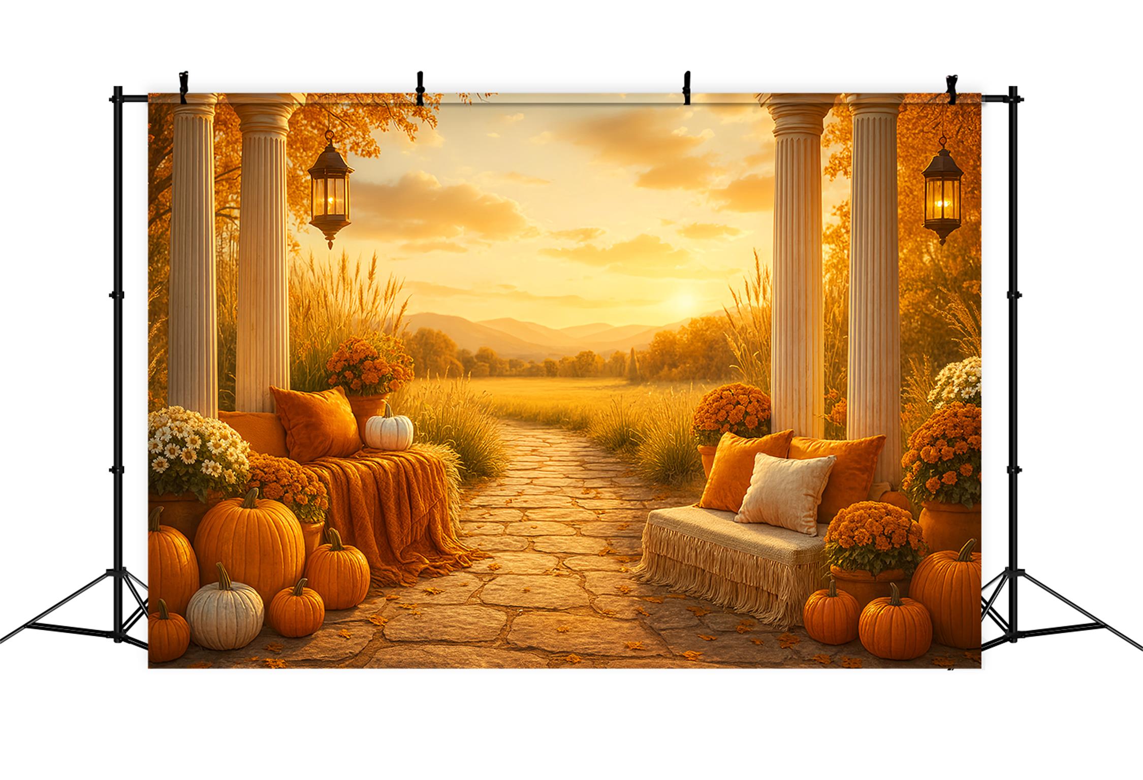 Rustic Backdrop Golden Autumn Sunset Porch Fall Backdrops for Photography UK LXX59-276