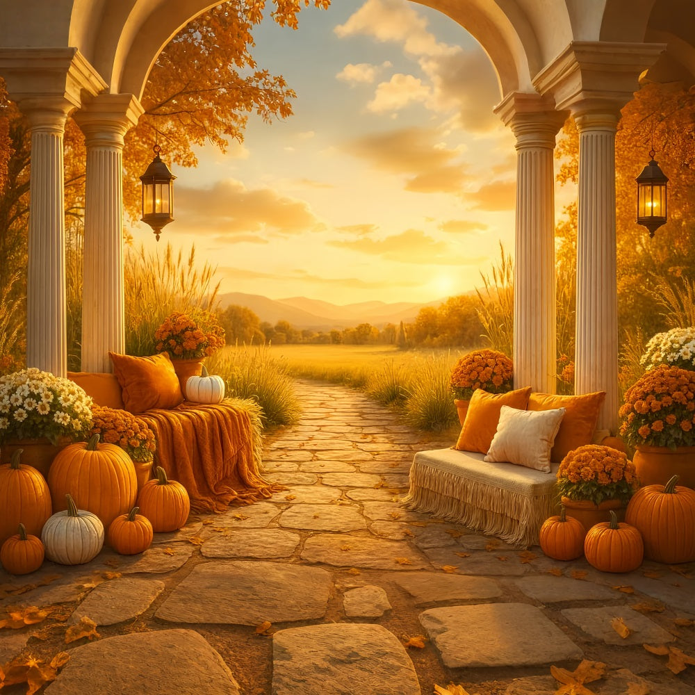 Rustic Backdrop Golden Autumn Sunset Porch Fall Backdrops for Photography UK LXX59-276