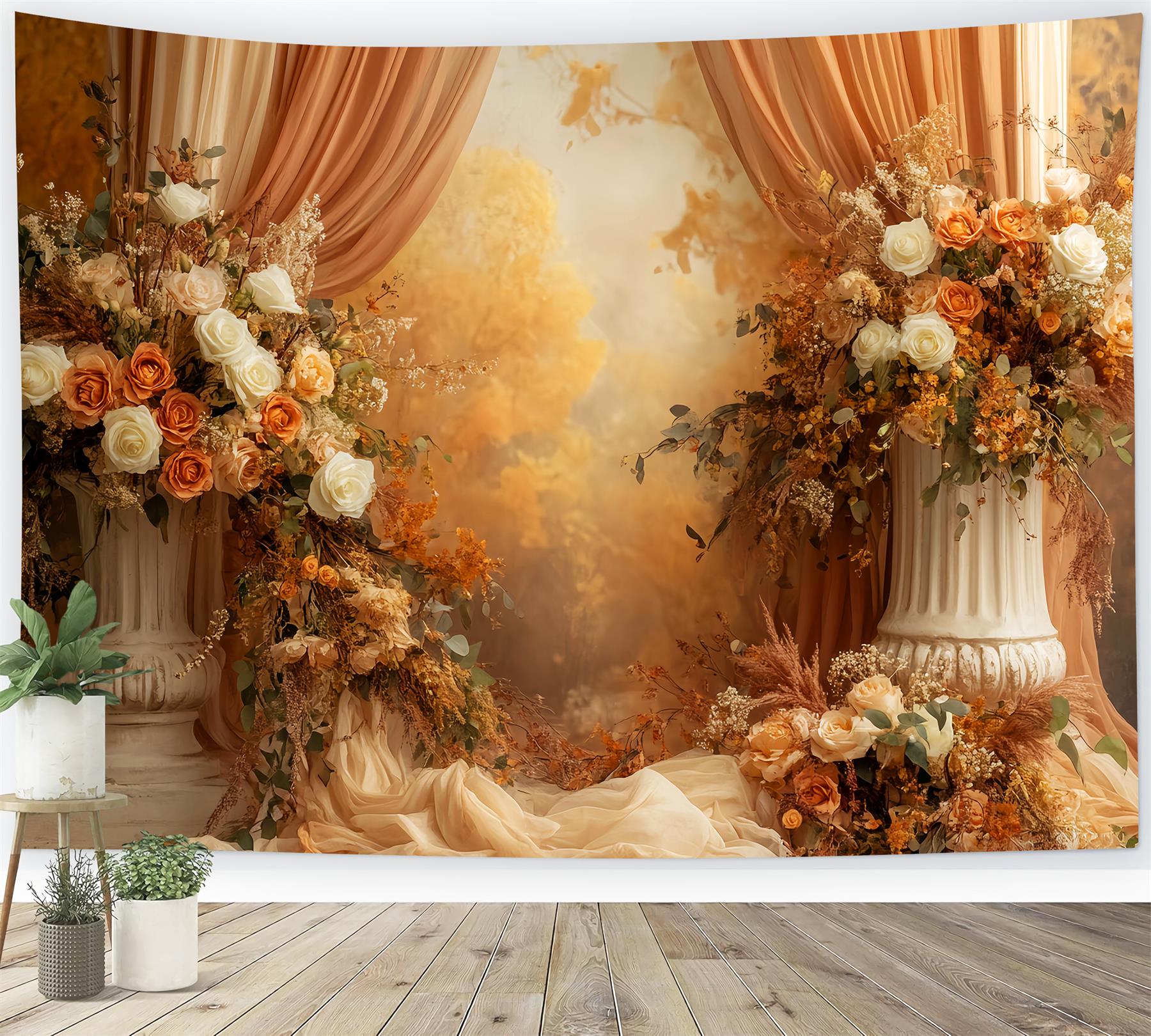 Fall Backdrop Vintage Floral Fall Archway Display Fall Backdrop for Photos UK LXX59-282
