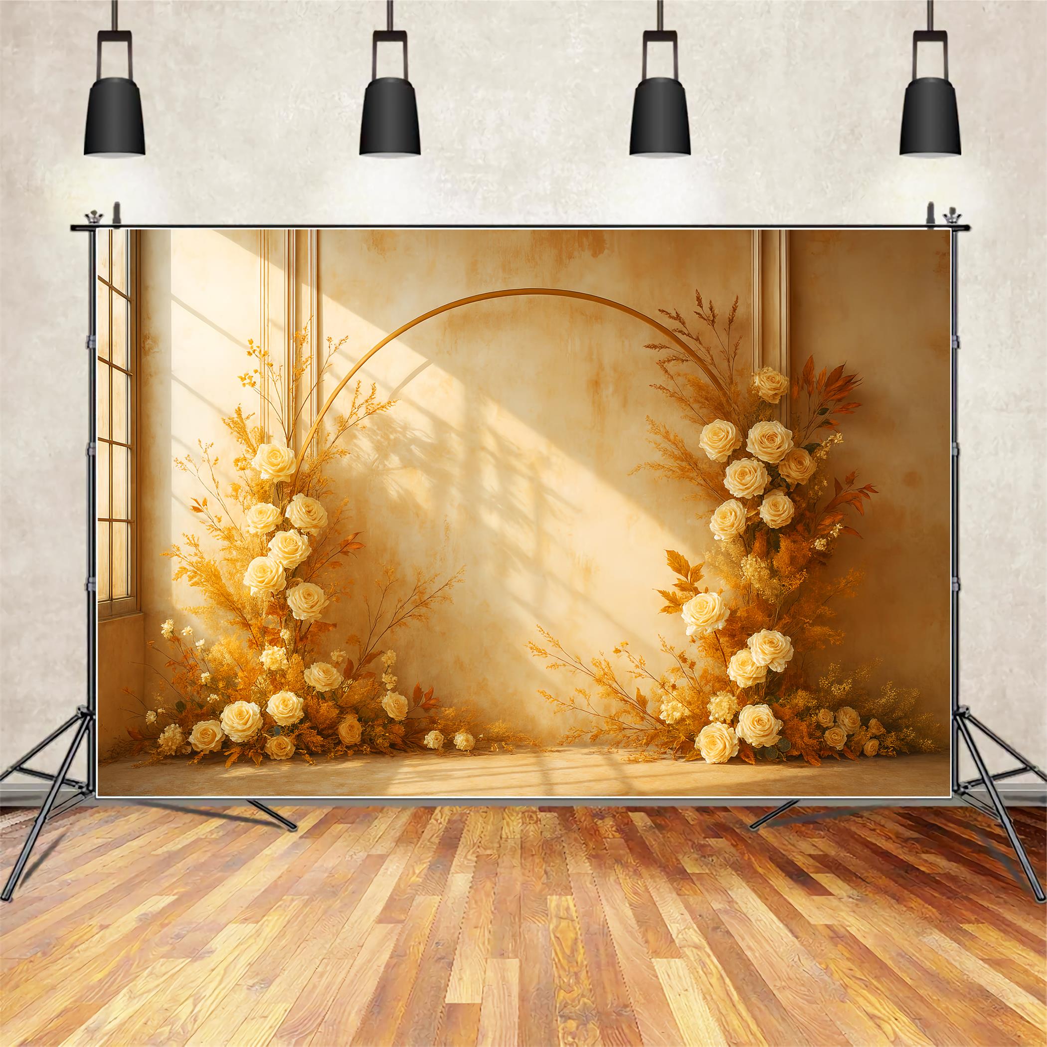 Fall Backdrop Golden Autumn Floral Arch Fall Photoshoot Backdrop UK LXX59-283