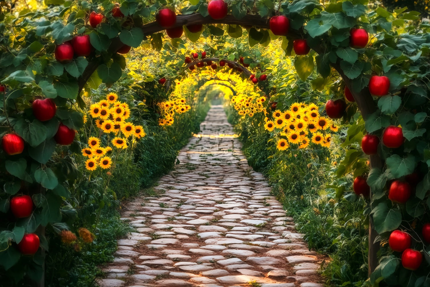 Sunflower Backdrop Apple Orchard Sunflower Tunnel Fall Photo Backdrop UK LXX59-285