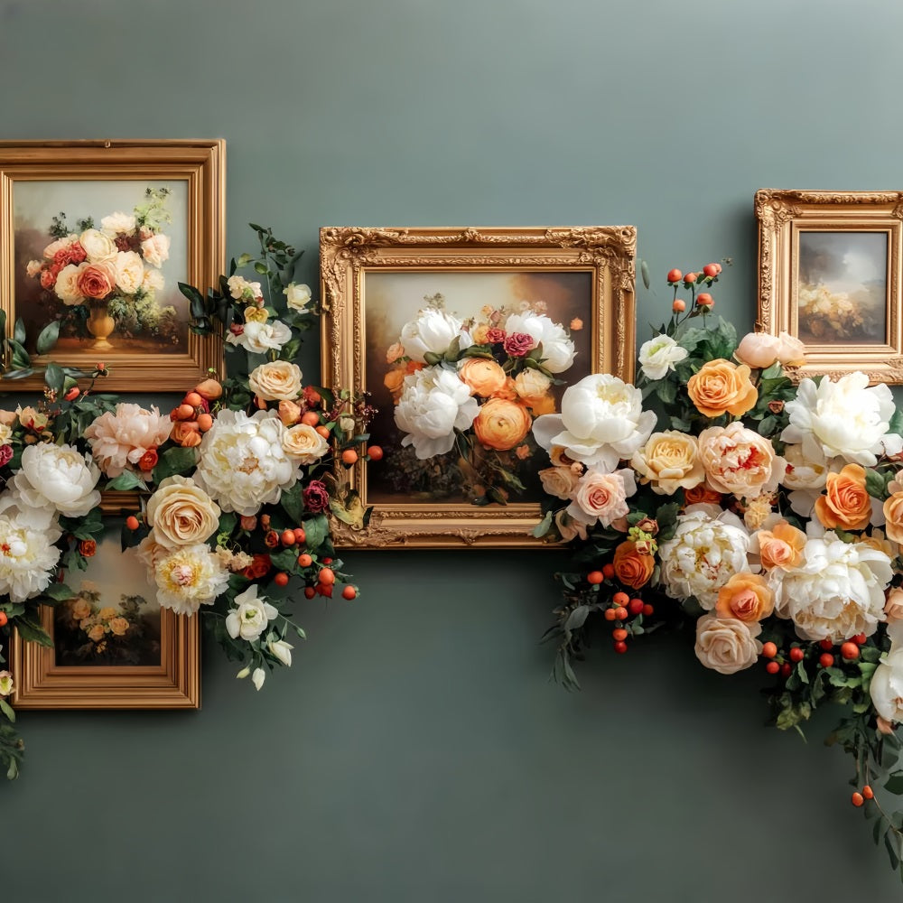 Fall Floral Backdrop Vintage Flower Art Frames Autumn Photo Backdrops UK LXX59-286