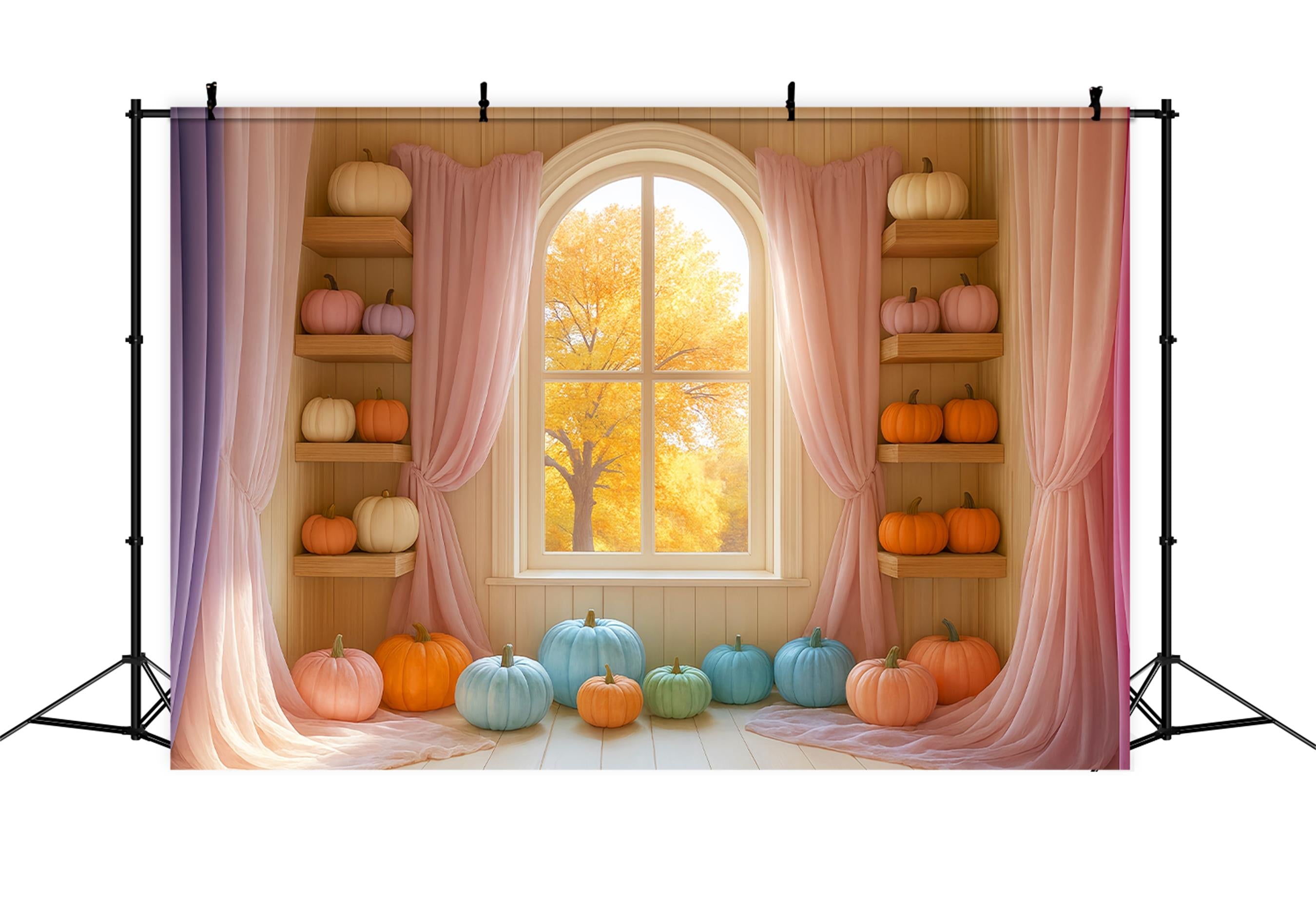 Pastel Backdrop Colorful Pumpkin Display Window Fall Backdrop UK LXX59-289