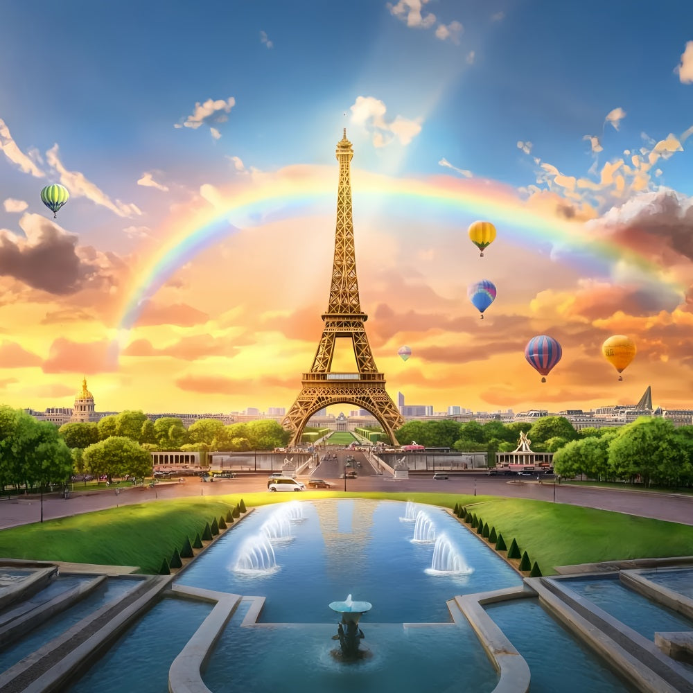 Paris Backdrop Eiffel Tower Rainbow Balloons Paris Backdrop Ideas UK LXX59-29