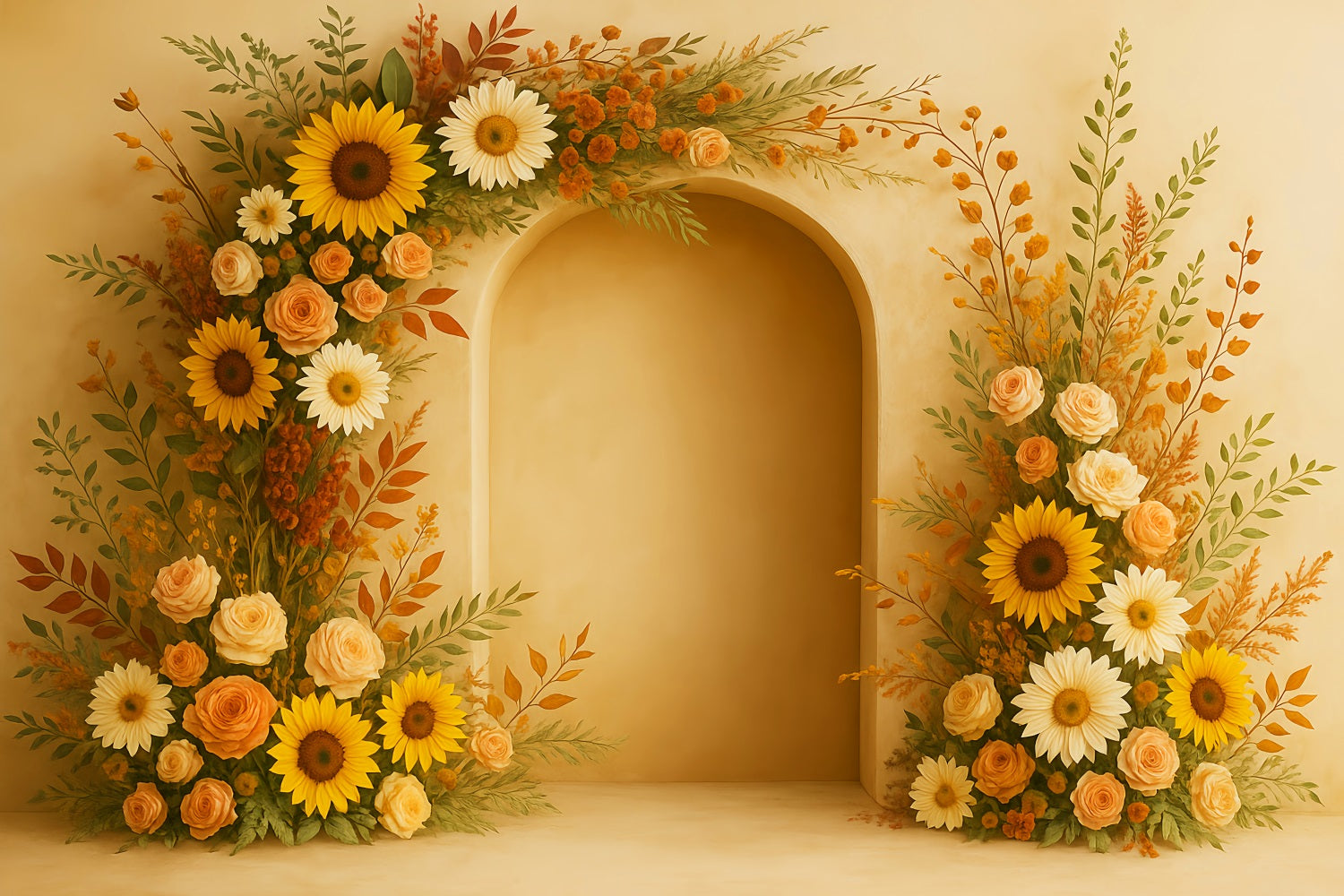 Boho Backdrop Sunflower Arch Pumpkins Fall Photography Backdrops UK LXX59-294