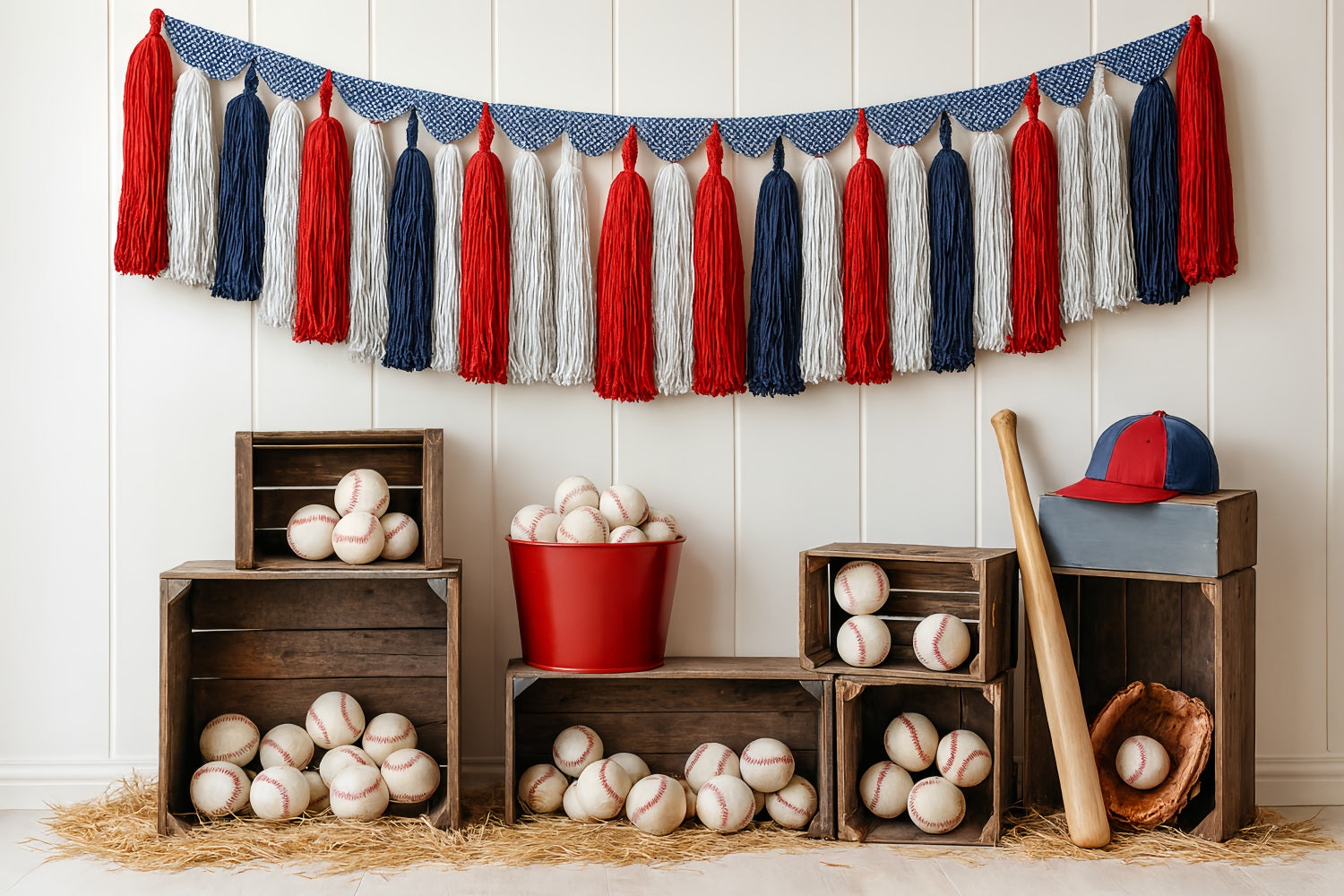 Sports Backdrop Baseball Tassel Crates Arrangement Baseball Backdrop UK LXX59-296