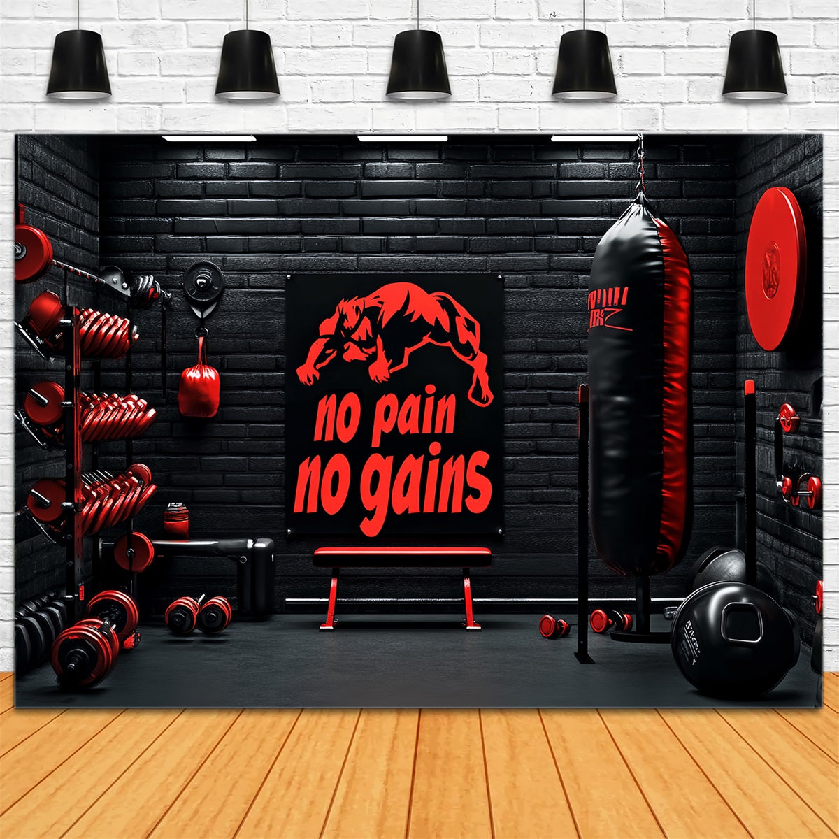 Sports Backdrop Boxing Gym Red Black Equipment Sports Backdrops for Photography UK LXX59-299