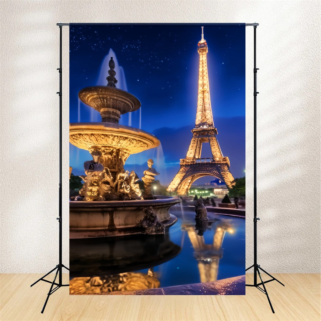 Paris Backdrop Eiffel Tower Night Fountain Night in Paris Backdrop UK LXX59-30