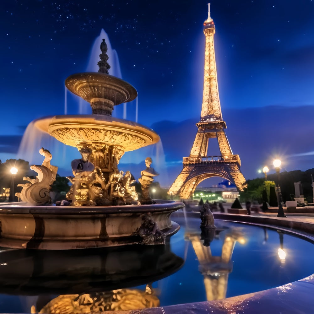Paris Backdrop Eiffel Tower Night Fountain Night in Paris Backdrop UK LXX59-30