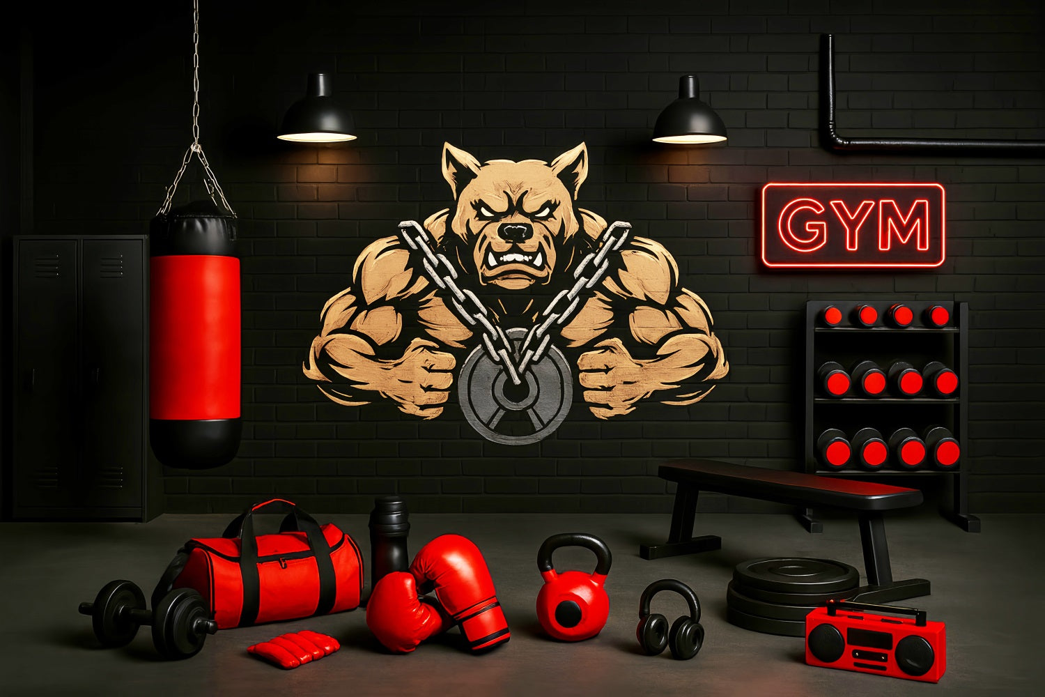 Sports Backdrop Bulldog Boxing Gym Strength Sports Backdrops UK LXX59-300
