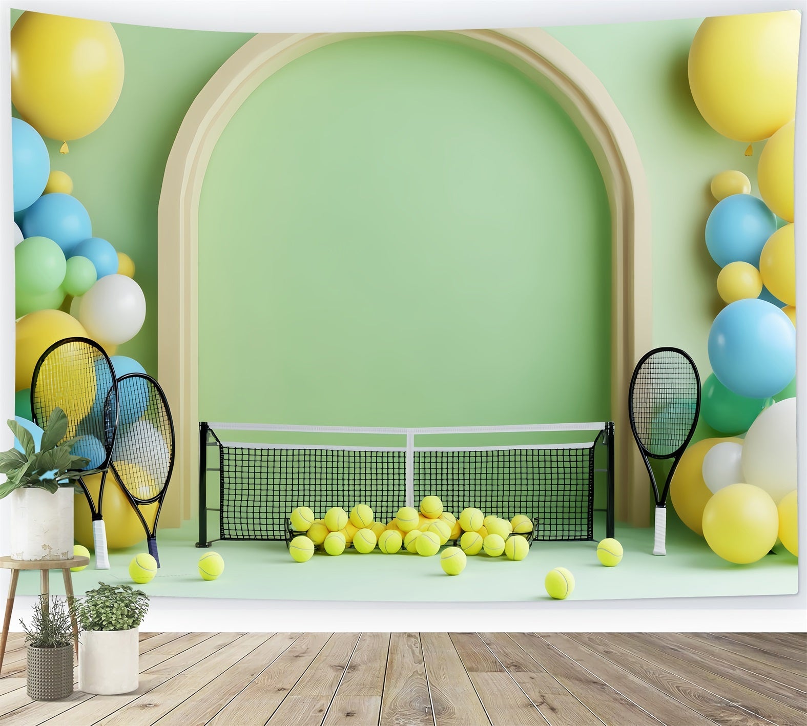 Sports Backdrop Colorful Tennis Balloon Setup Sports Backdrops UK LXX59-307