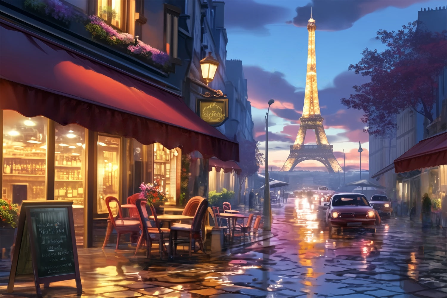 Paris Backdrop Paris Street Cafe Lights A Night in Paris Backdrop UK LXX59-31