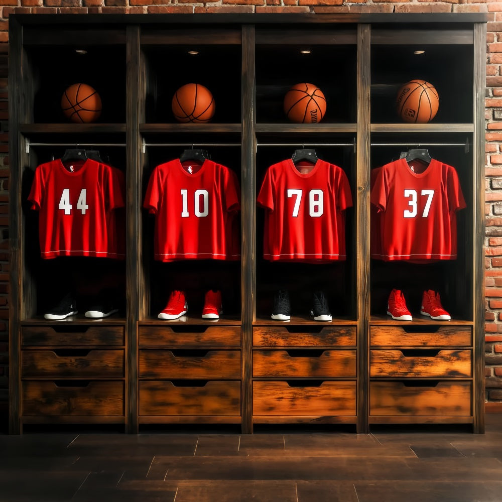 Sports Backdrop Red Jersey Basketball Locker Basketball Photo Backdrop UK LXX59-310