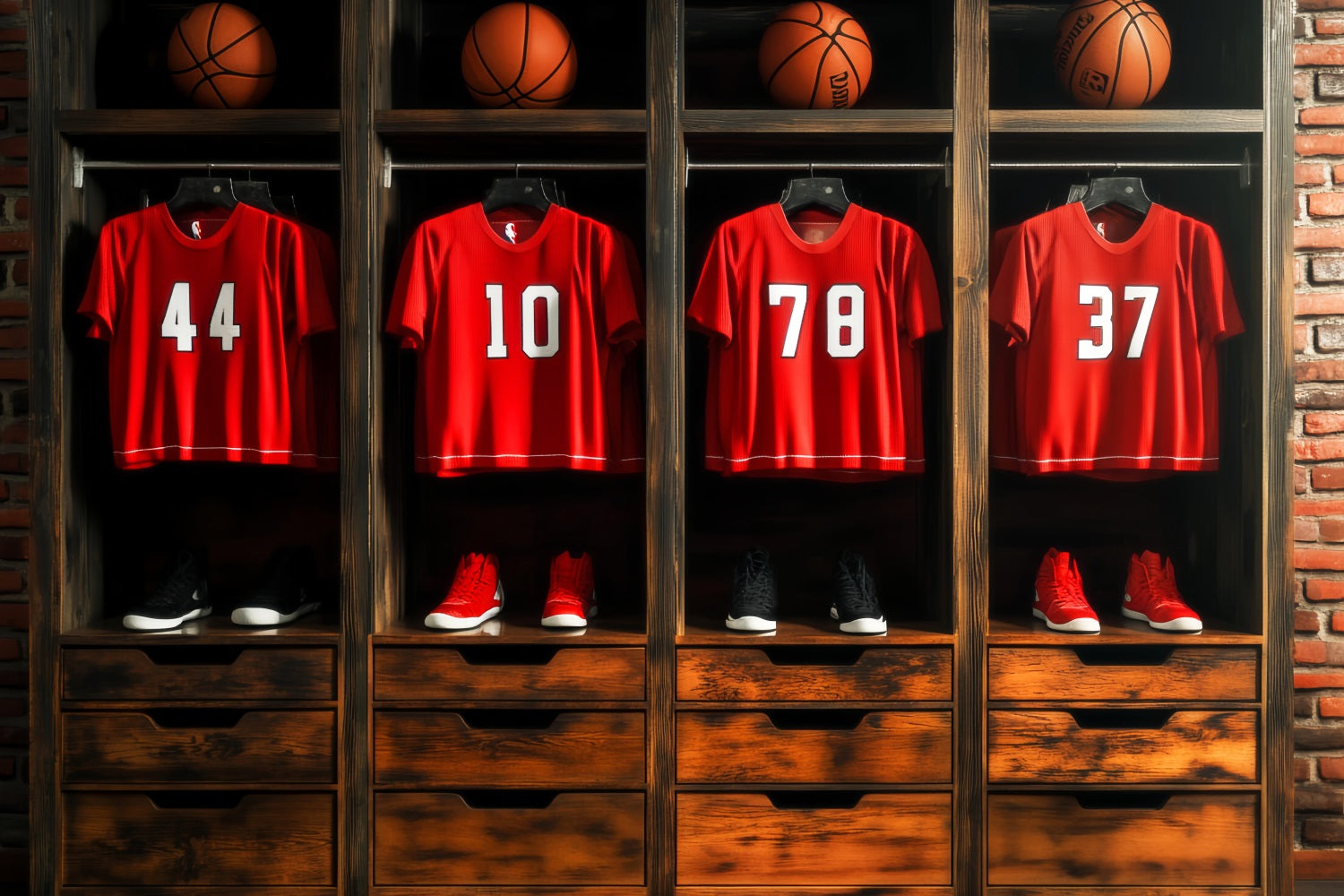 Sports Backdrop Red Jersey Basketball Locker Basketball Photo Backdrop UK LXX59-310