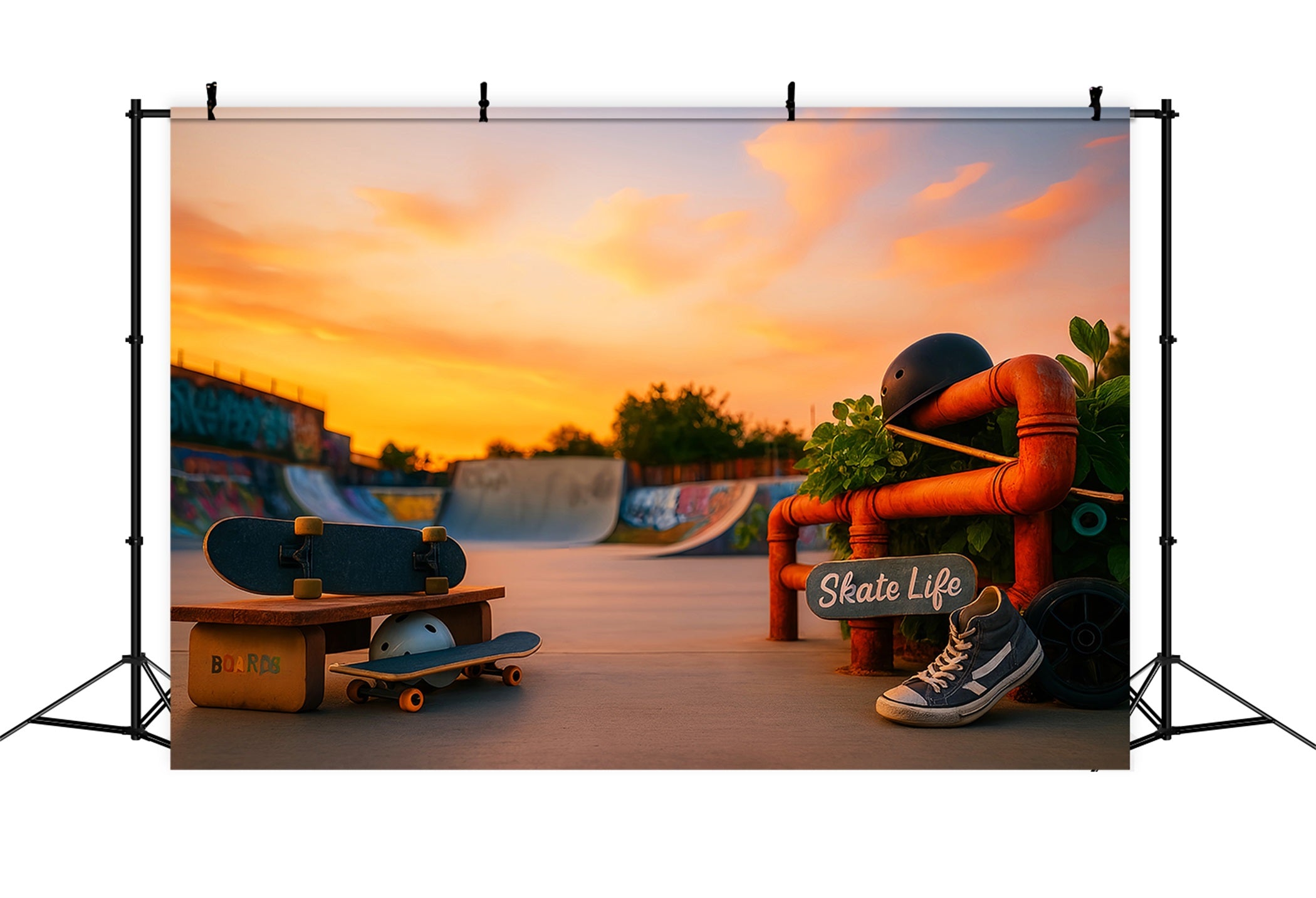 Sports Backdrop Sunset Skateboard Park Life Sports Backdrops for Photography UK LXX59-311