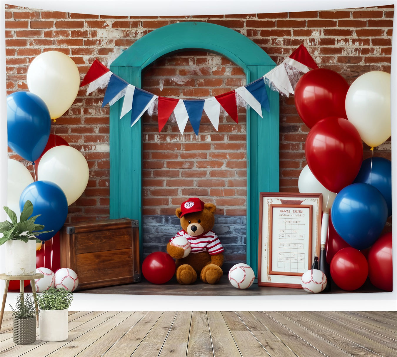 Basketball Backdrop Patriotic Baseball Teddy Display Sports Backdrop UK LXX59-314