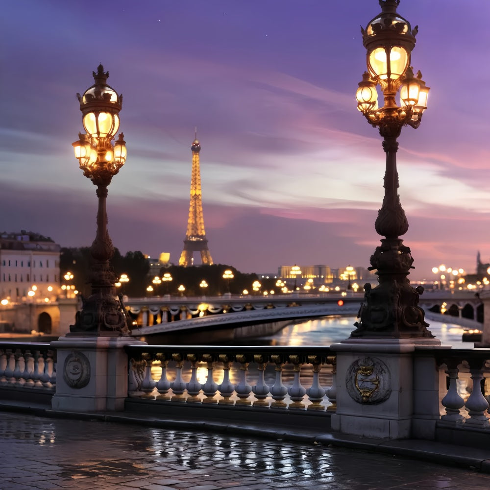 Paris Backdrop Eiffel Tower Twilight Bridge Paris Backdrop for Pictures UK LXX59-32