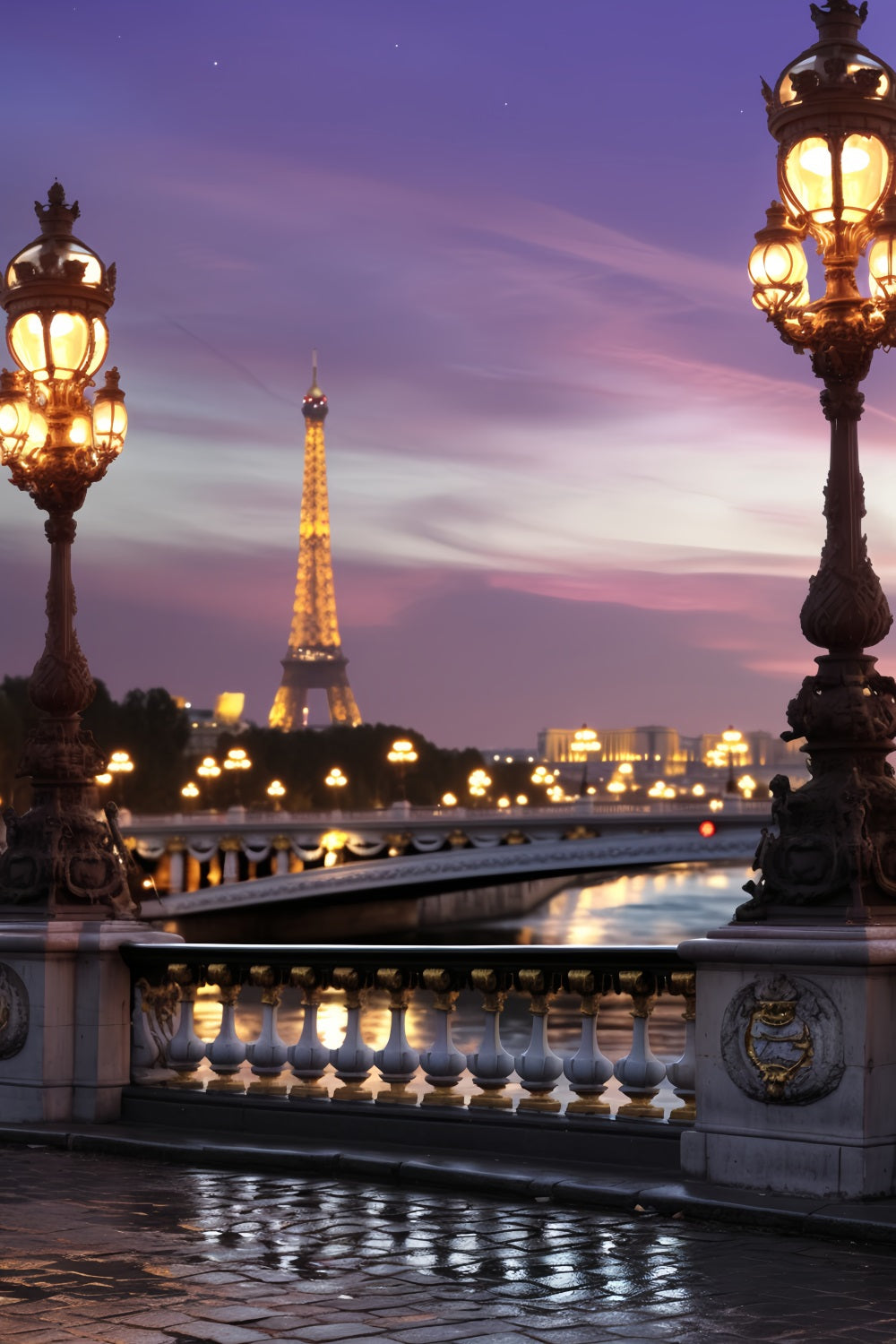 Paris Backdrop Eiffel Tower Twilight Bridge Paris Backdrop for Pictures UK LXX59-32