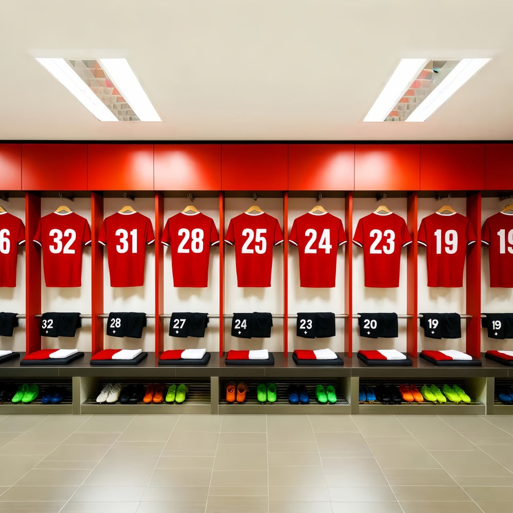 Soccer Backdrops Red Jersey Locker Room Row Sports Backdrops UK LXX59-325
