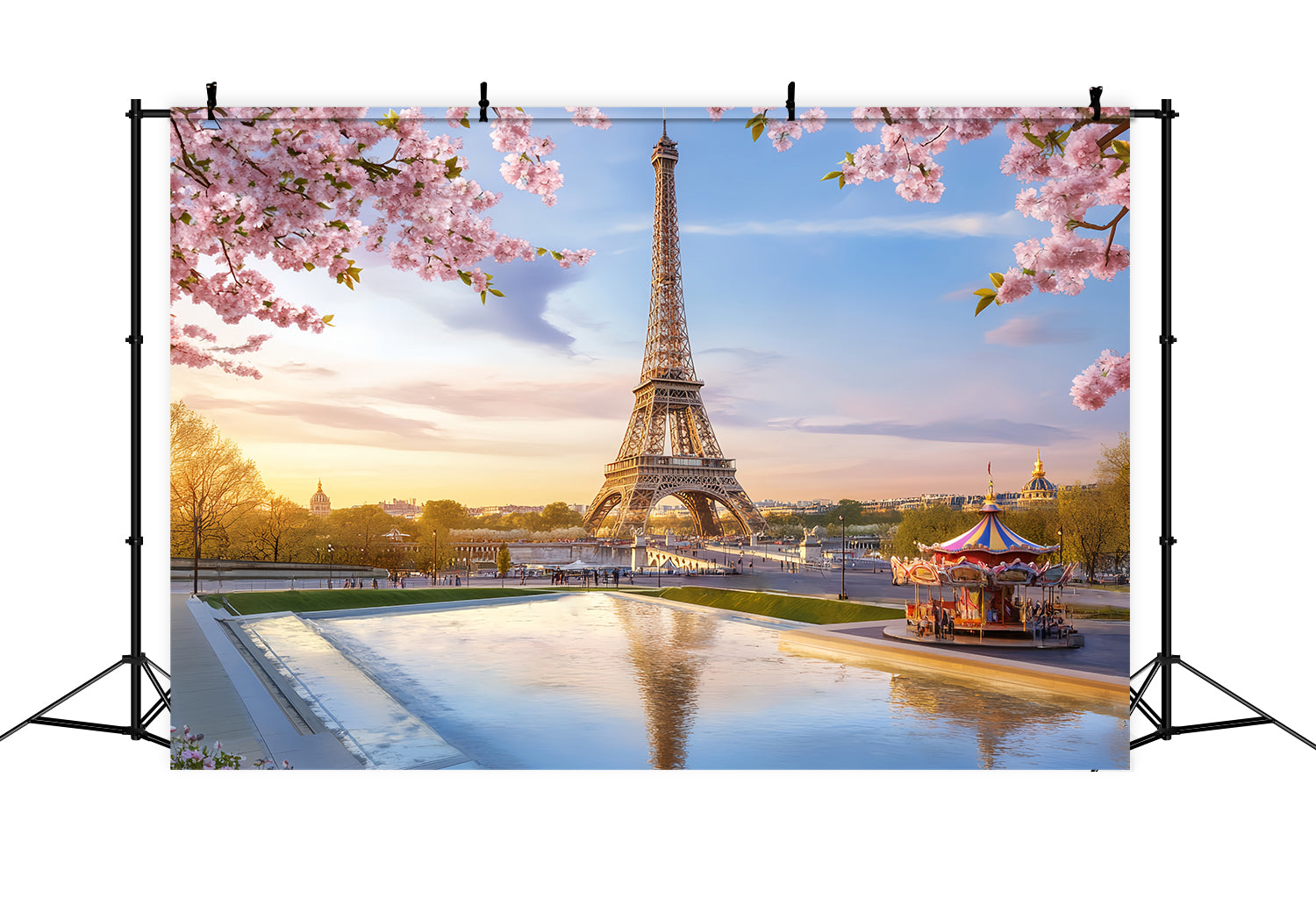 French Town Eiffel Tower Blossom Carousel Paris Backdrop UK LXX59-33