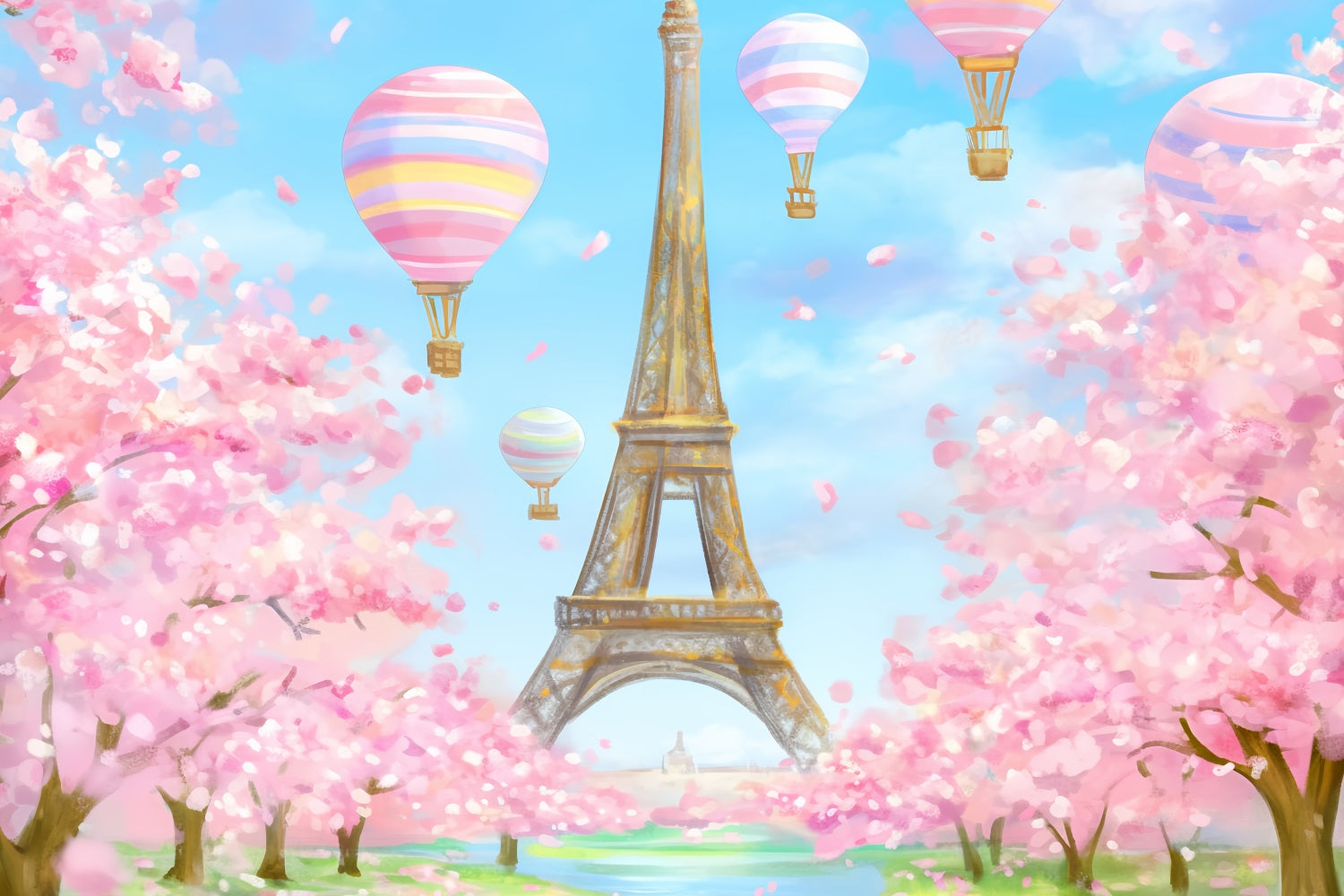 Paris Backdrops Eiffel Tower Balloons Blossom Paris Backdrop Ideas UK LXX59-34