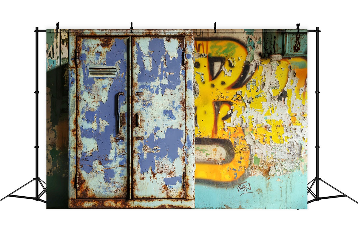 Sports Backdrop Rusty Blue Locker Graffiti Sports Backdrops for Photography UK LXX59-346