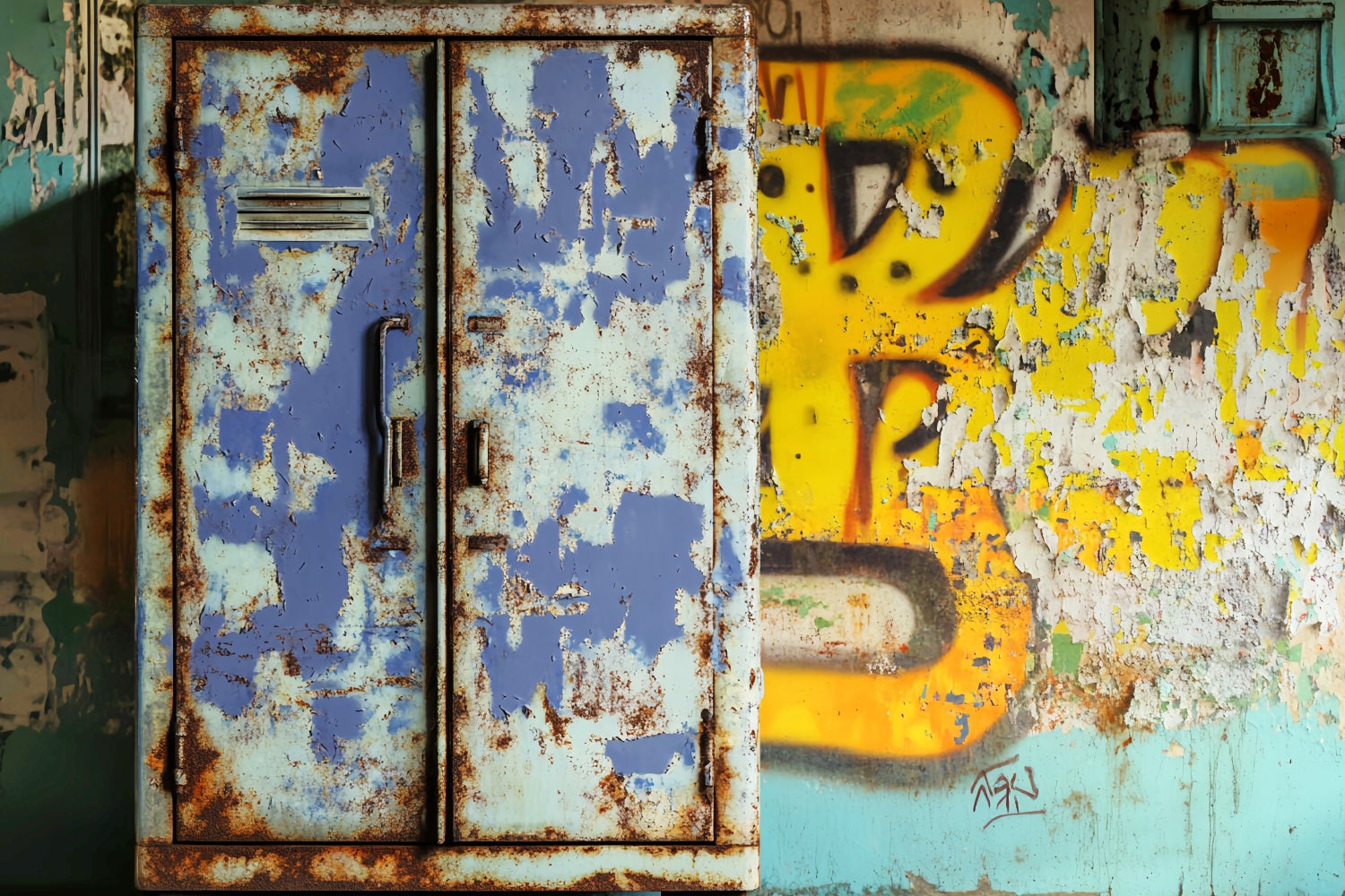 Sports Backdrop Rusty Blue Locker Graffiti Sports Backdrops for Photography UK LXX59-346