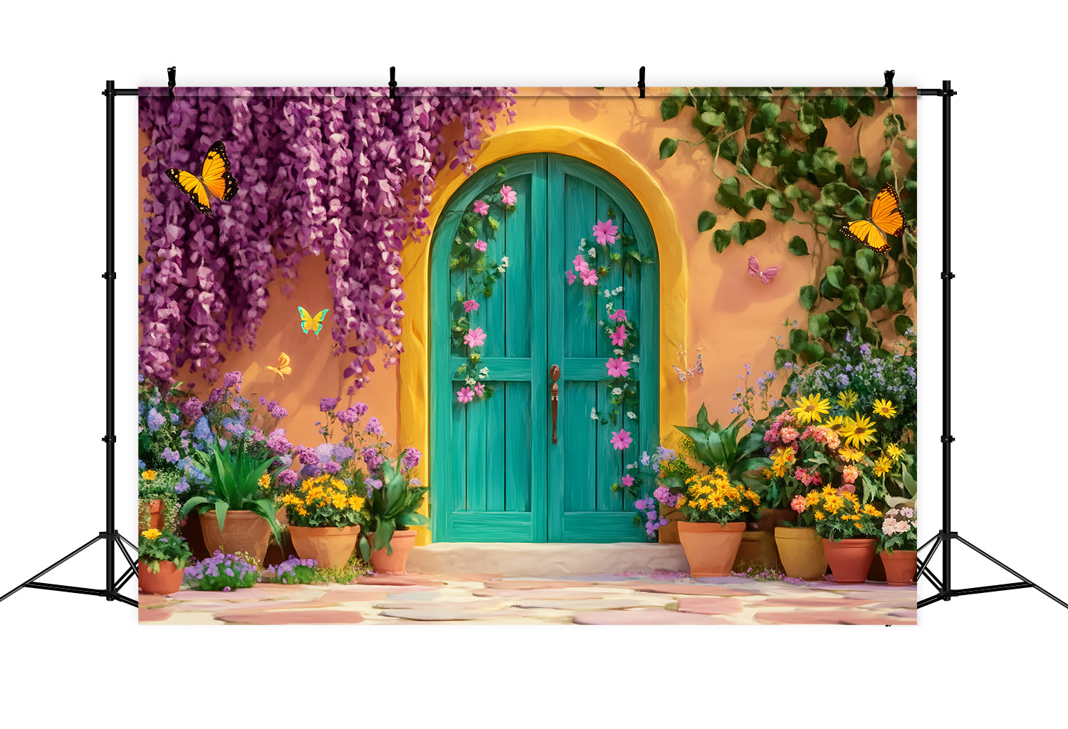 Paris Backdrops Butterfly Garden Colorful Door Paris Backdrop UK LXX59-35