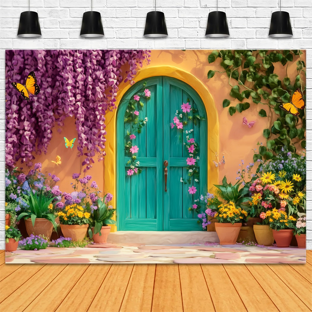 Paris Backdrops Butterfly Garden Colorful Door Paris Backdrop UK LXX59-35