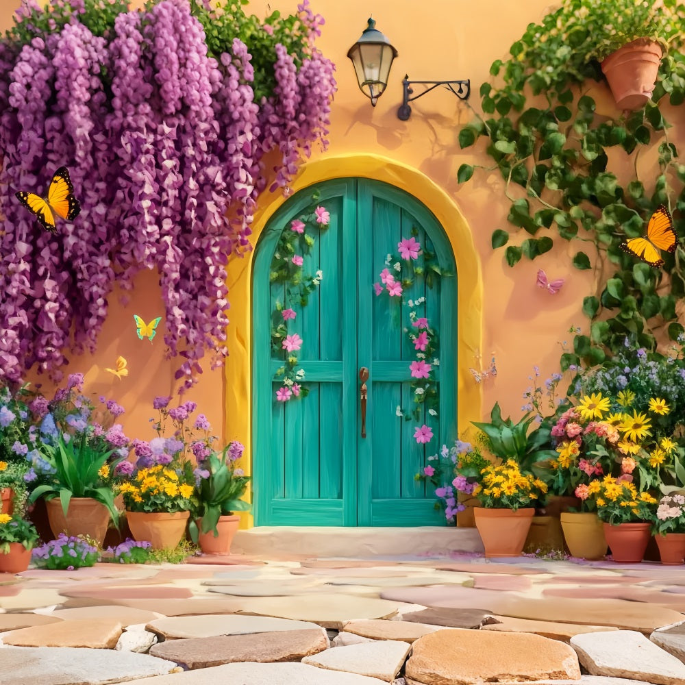 Paris Backdrops Butterfly Garden Colorful Door Paris Backdrop UK LXX59-35