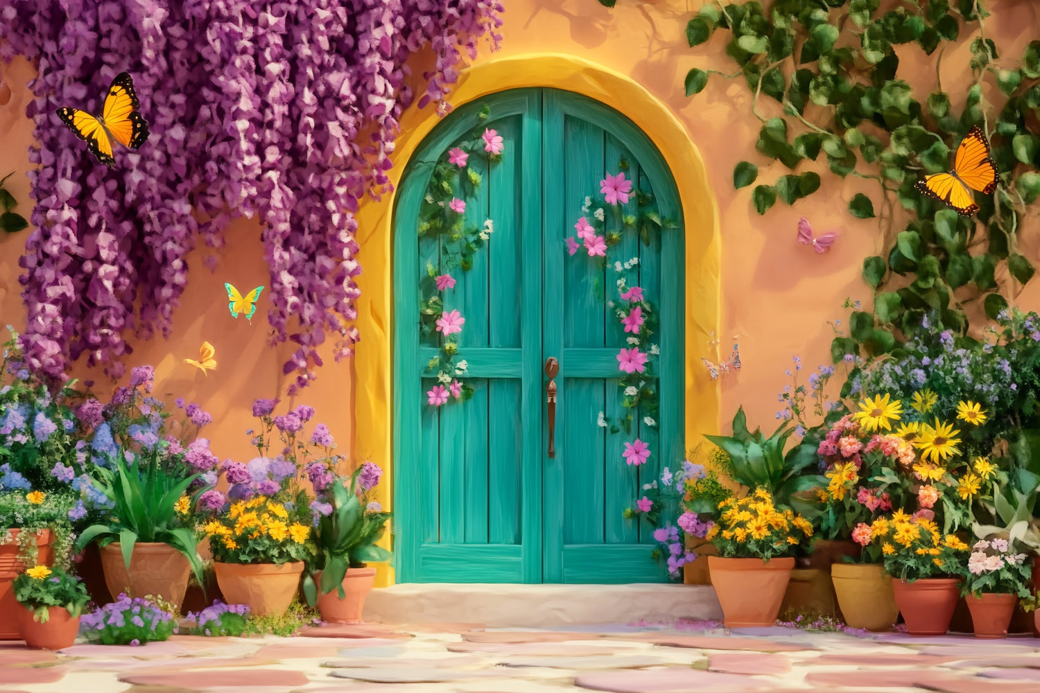 Paris Backdrops Butterfly Garden Colorful Door Paris Backdrop UK LXX59-35
