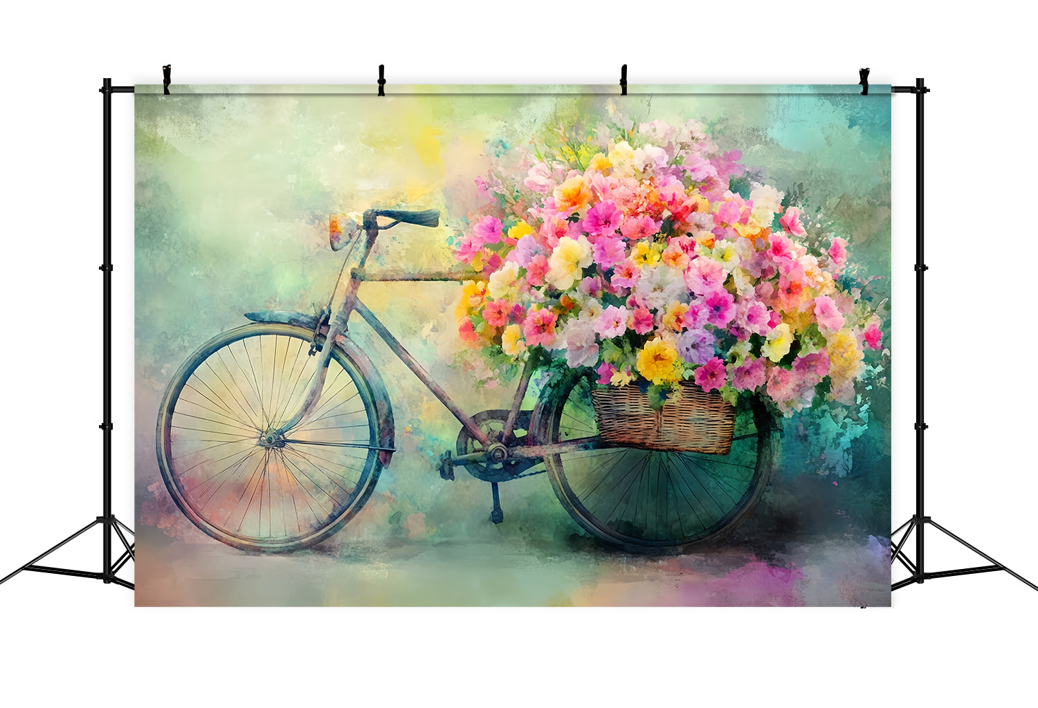 Paris Street Backdrops Bicycle Basket Blooming Flowers European Backdrop UK LXX59-37
