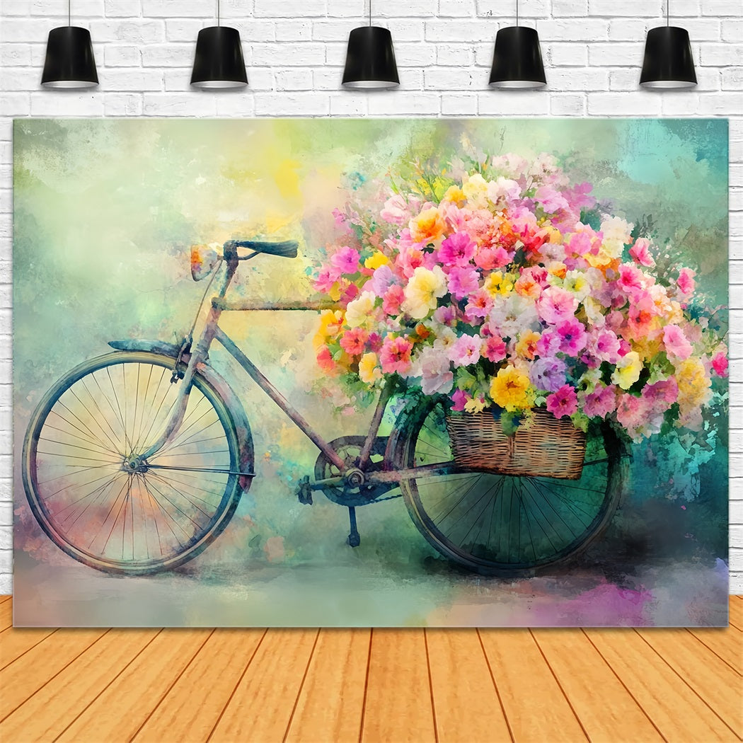 Paris Street Backdrops Bicycle Basket Blooming Flowers European Backdrop UK LXX59-37