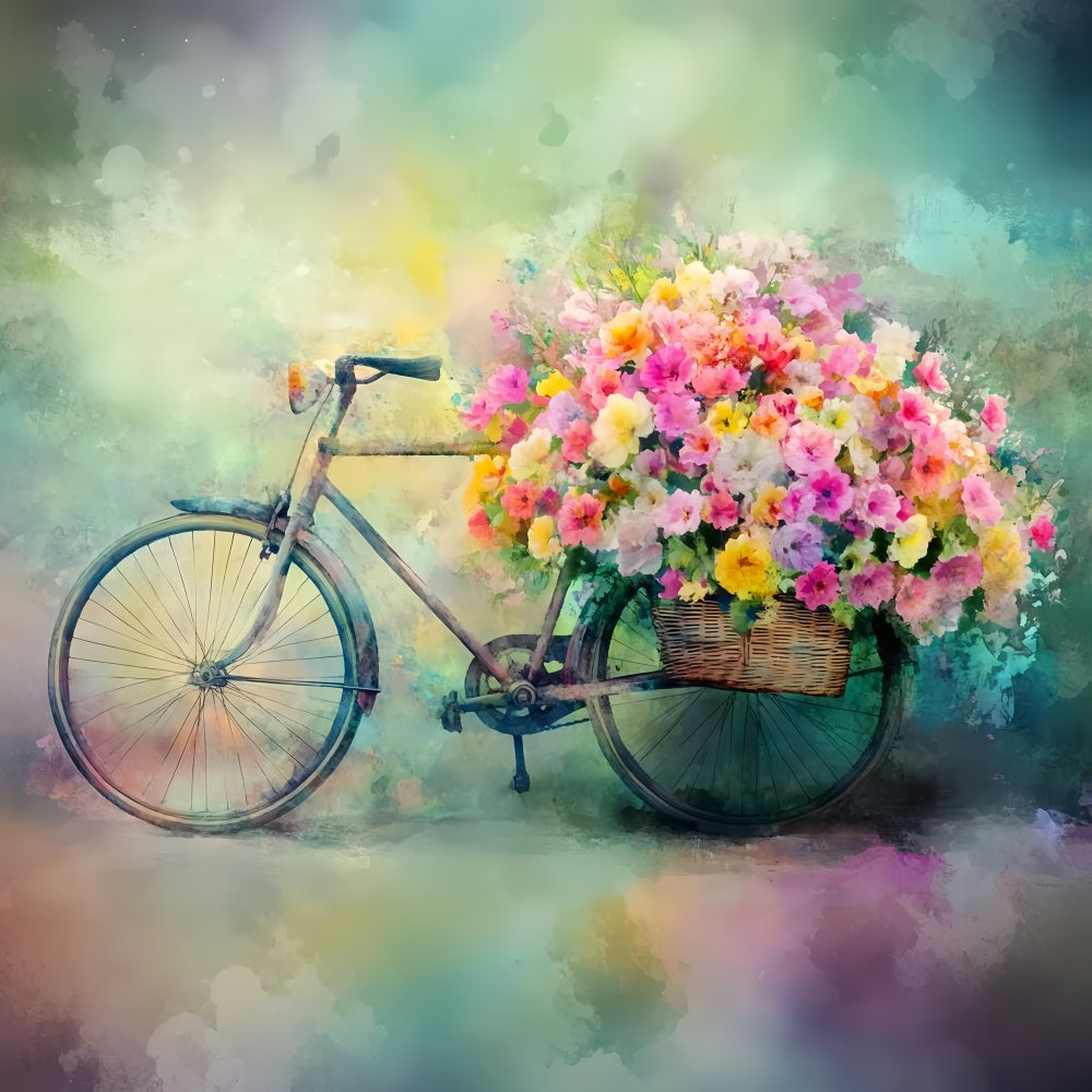 Paris Street Backdrops Bicycle Basket Blooming Flowers European Backdrop UK LXX59-37