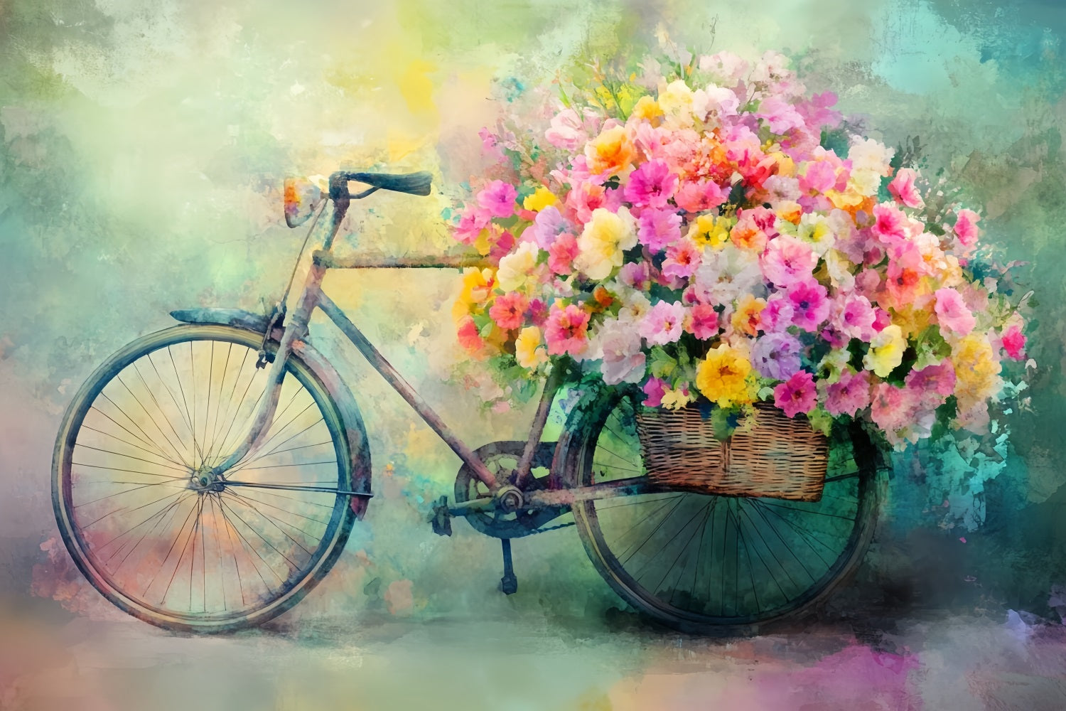 Paris Street Backdrops Bicycle Basket Blooming Flowers European Backdrop UK LXX59-37