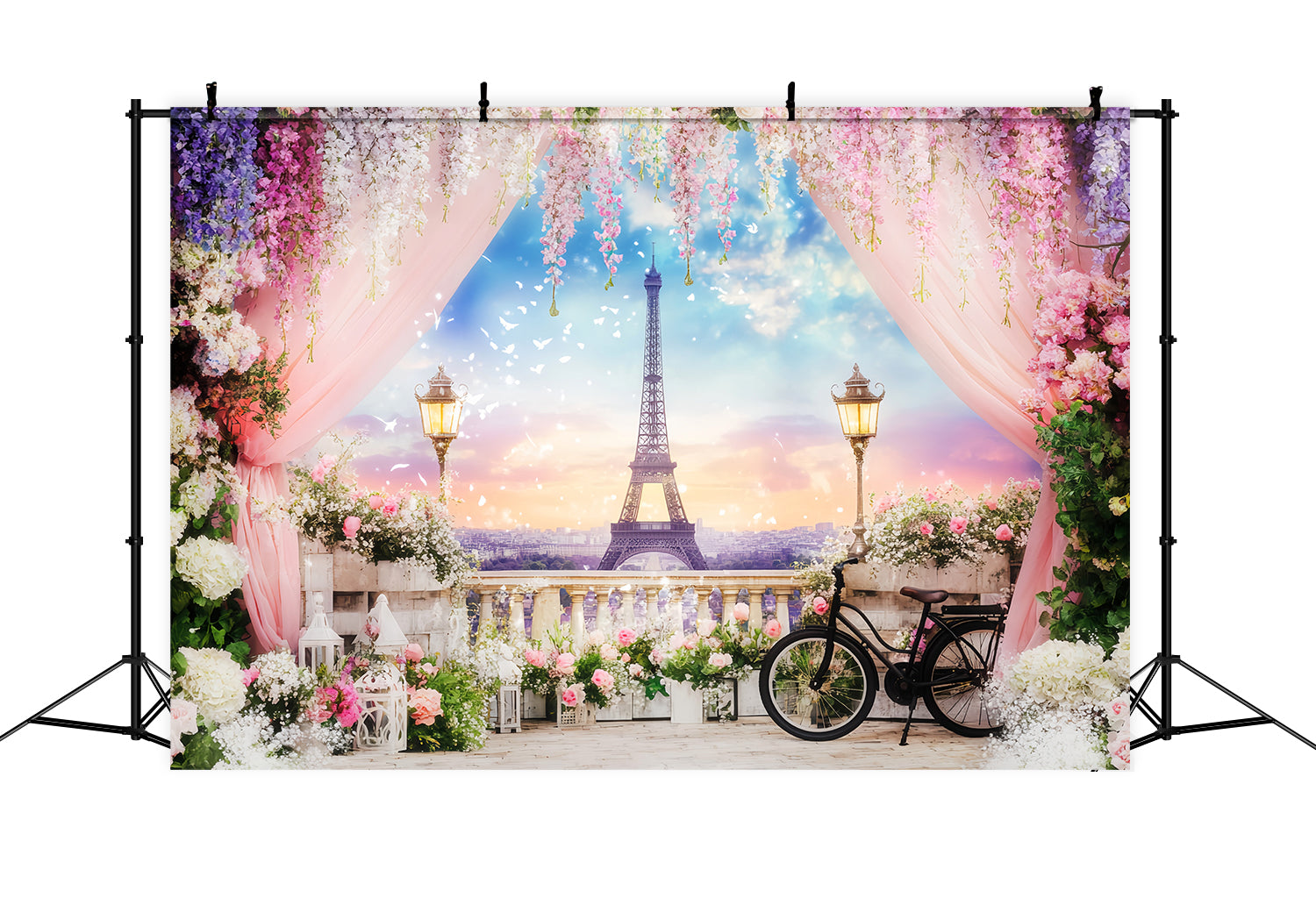 Paris Street Backdrops Eiffel Tower Floral Terrace Europe Backdrop UK LXX59-39