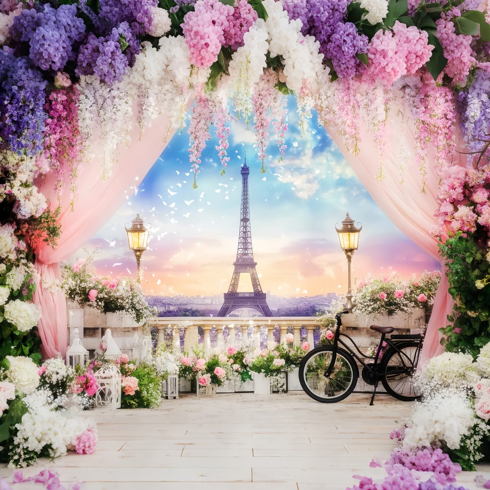 Paris Street Backdrops Eiffel Tower Floral Terrace Europe Backdrop UK LXX59-39