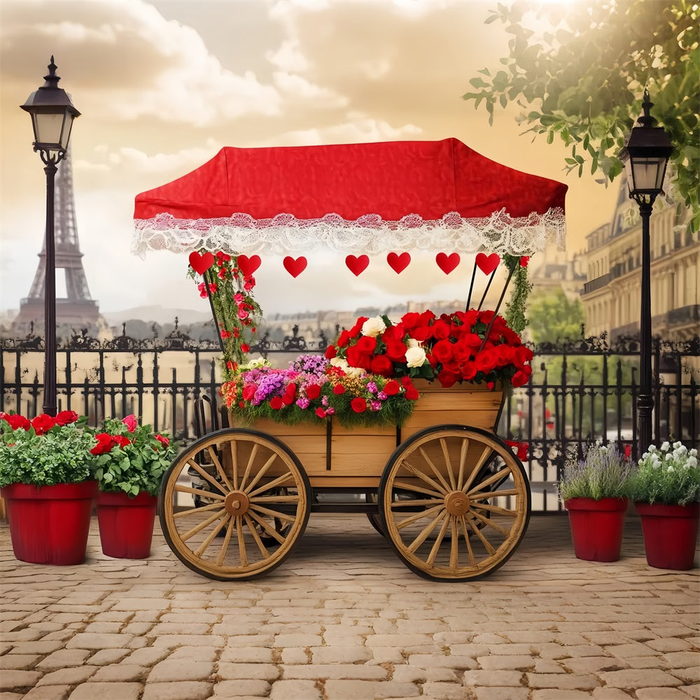 Paris Street Backdrops Romantic Flower Cart Paris Backdrop for Pictures UK LXX59-42