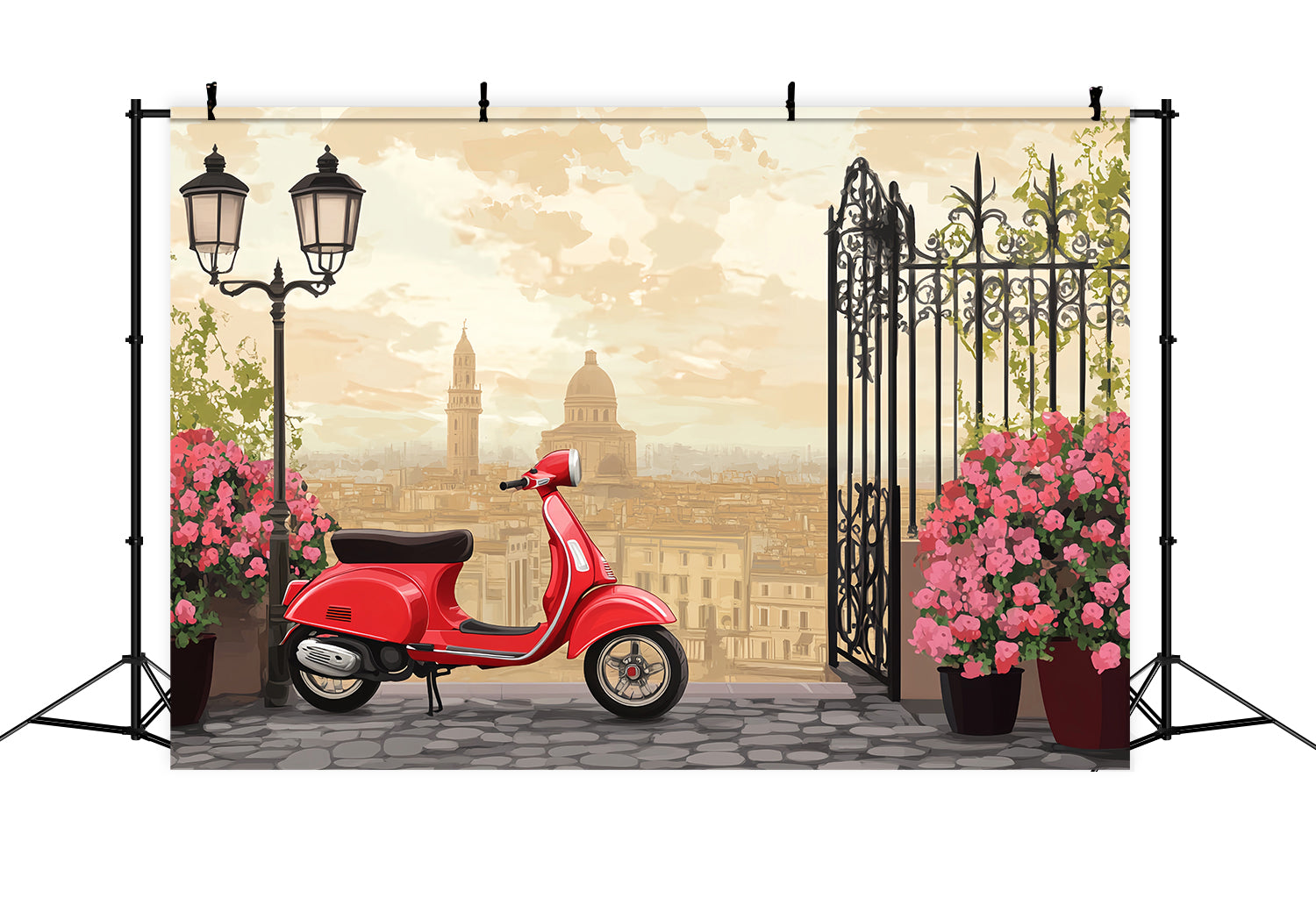 Paris Street Backdrops Vintage Red Scooter City Terrace European Backdrop UK LXX59-43