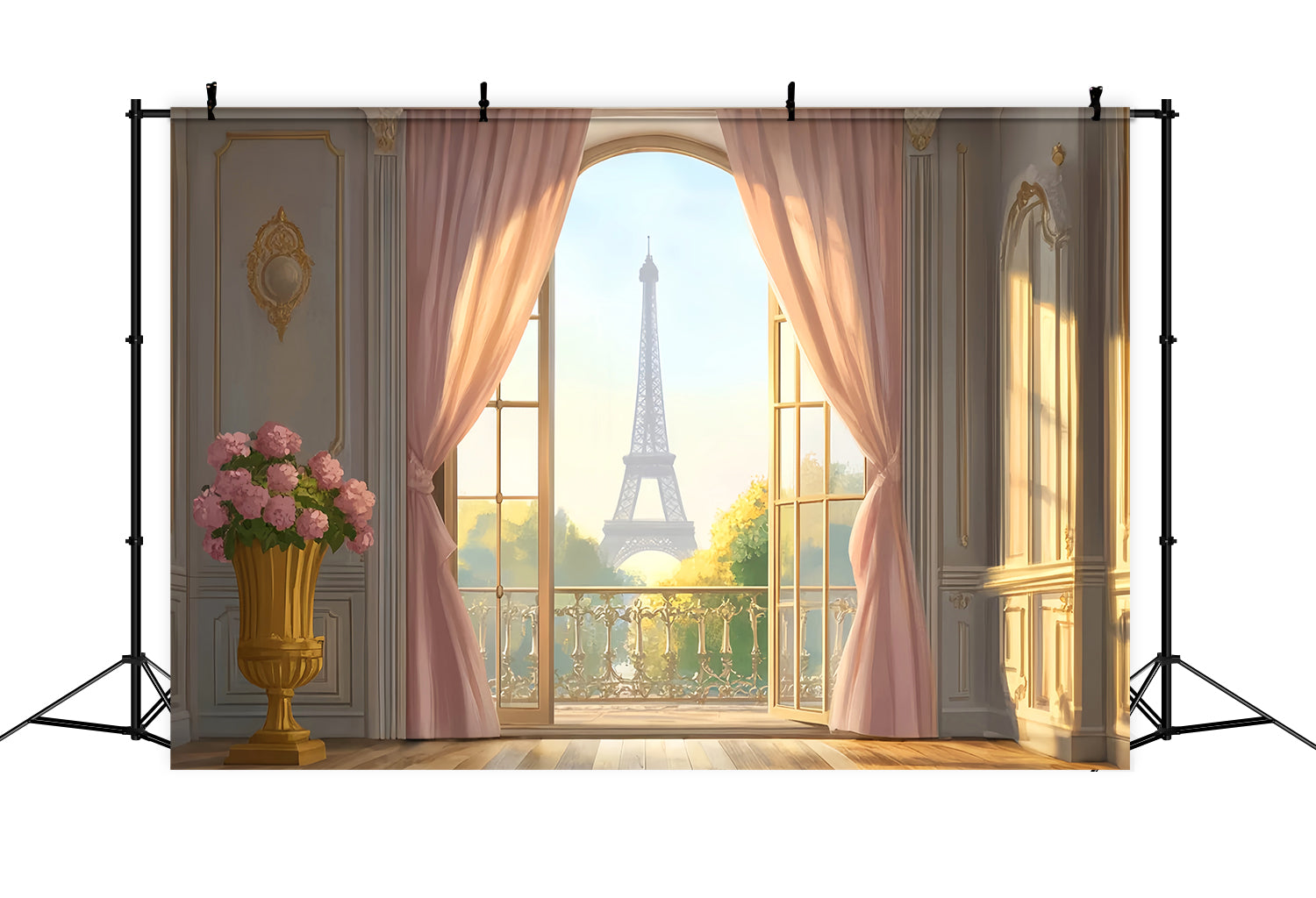 Paris Street Backdrops Elegant Eiffel Tower Balcony View Paris Backdrop UK LXX59-44
