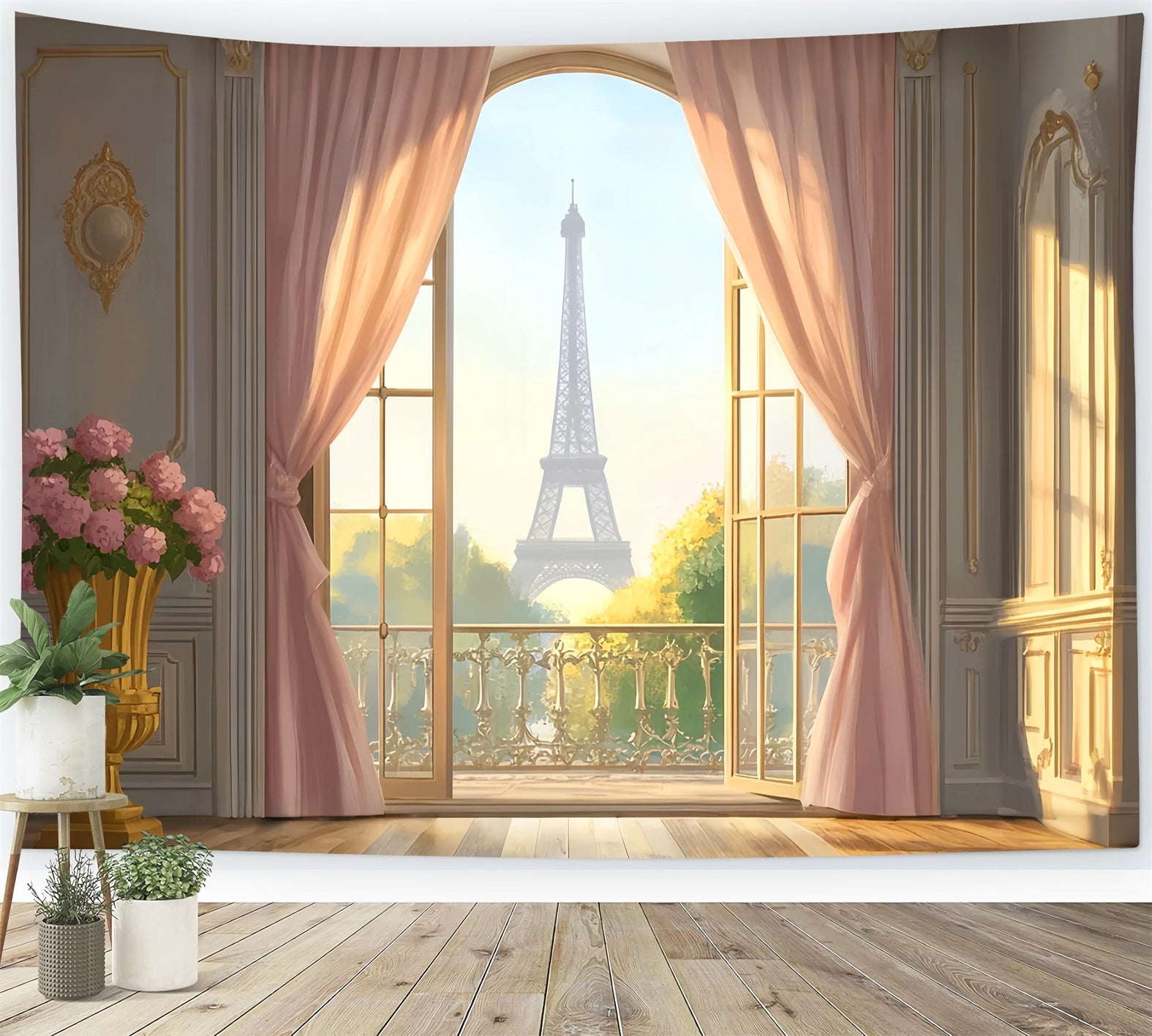 Paris Street Backdrops Elegant Eiffel Tower Balcony View Paris Backdrop UK LXX59-44