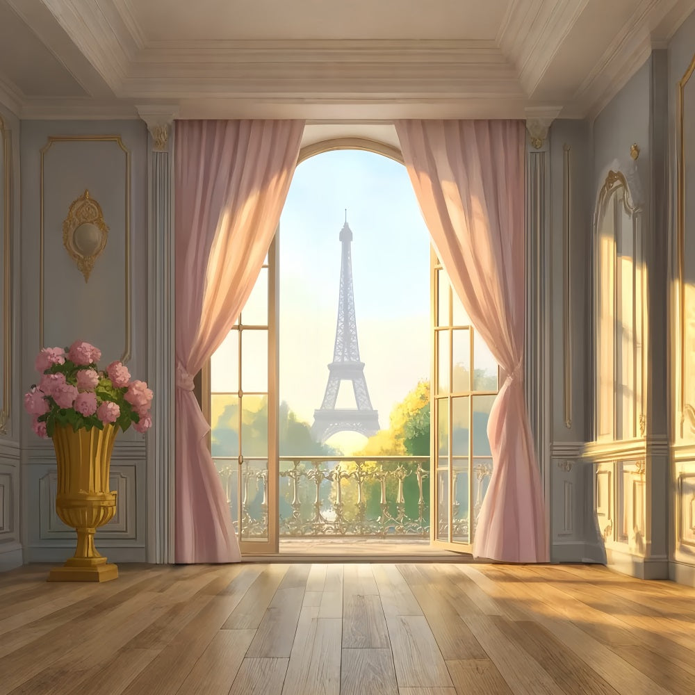 Paris Street Backdrops Elegant Eiffel Tower Balcony View Paris Backdrop UK LXX59-44