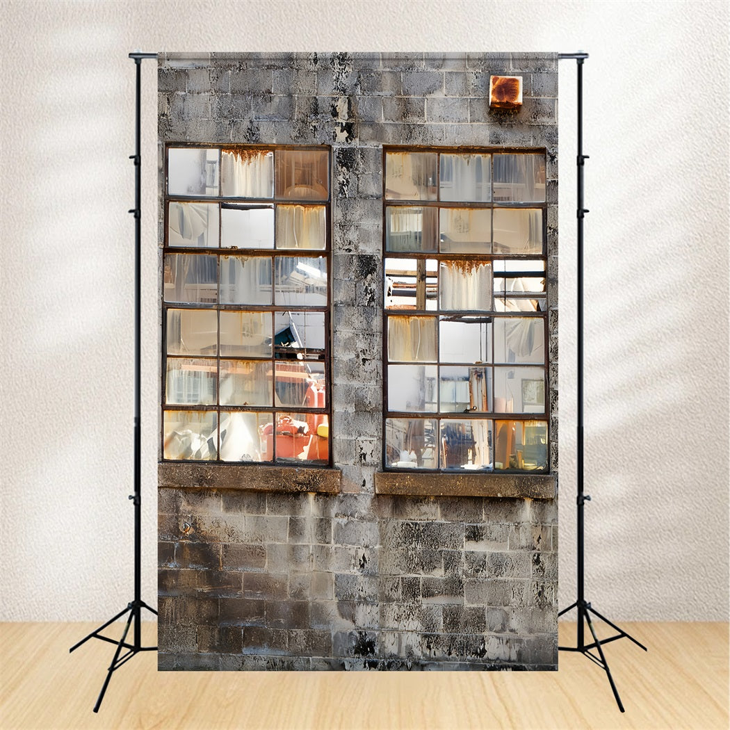Concrete Backdrop Rusty Industrial Window Wall Family Portrait Backdrop UK LXX59-445