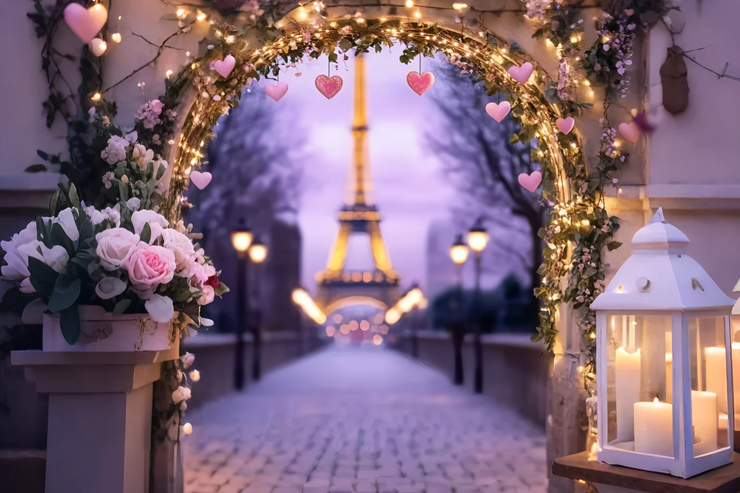 Paris Backdrops Romantic Eiffel Lantern Arch Paris Backdrop UK LXX59-45