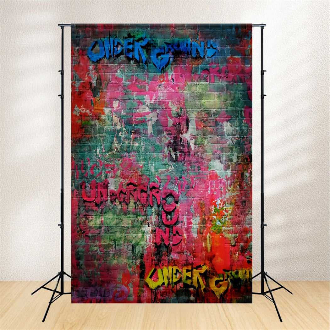 Concrete Photo Backdrop Colorful Urban Graffiti Wall School Portrait Backdrop UK LXX59-458
