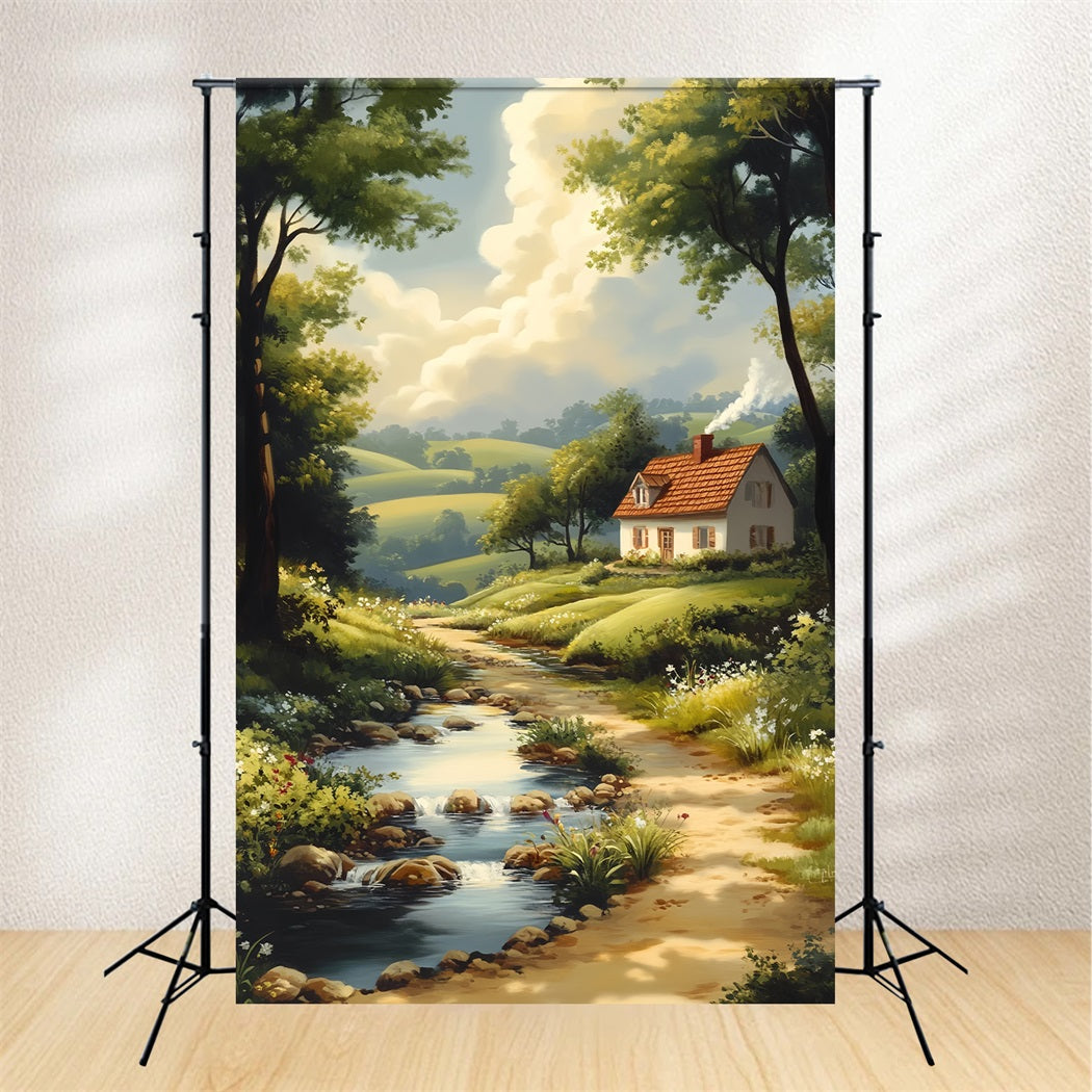Europe Backdrop Countryside Cottage River Path Paris Backdrops UK LXX59-49