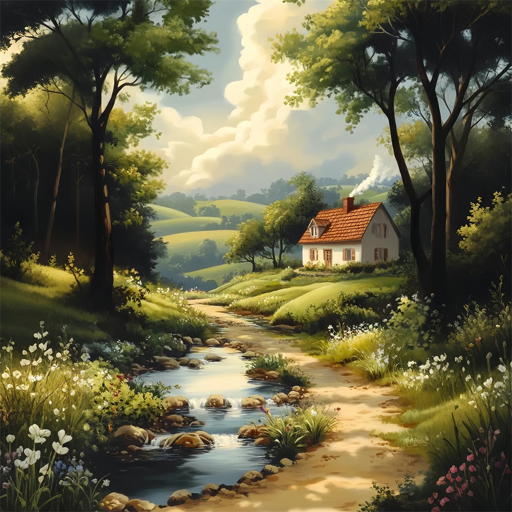 Europe Backdrop Countryside Cottage River Path Paris Backdrops UK LXX59-49